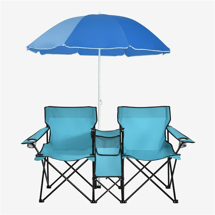 Double Folding Picnic Chairs Umbrella Mini Table Beverage Holder Carrying Bag - Image 21