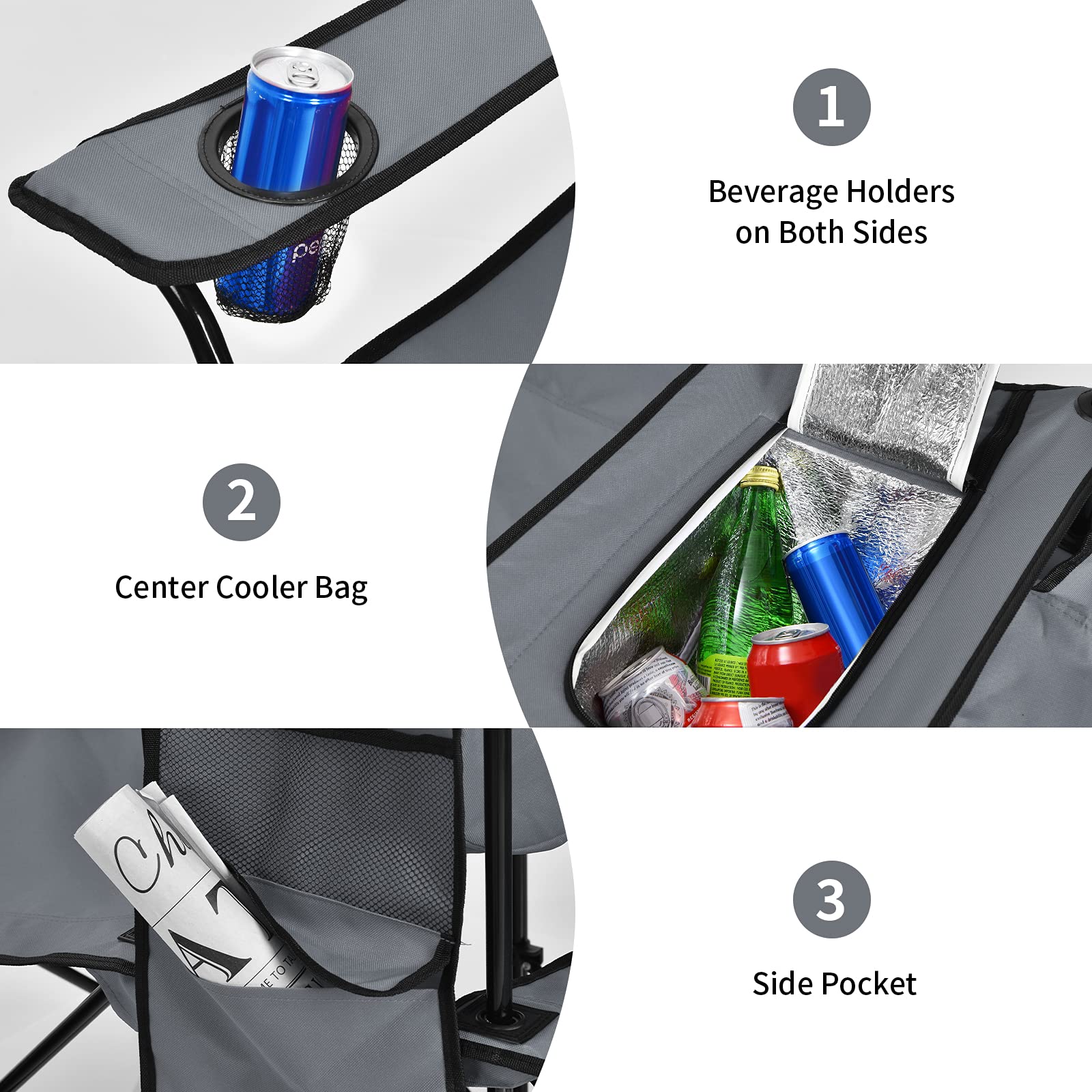 Double Folding Picnic Chairs Umbrella Mini Table Beverage Holder Carrying Bag - Image 6