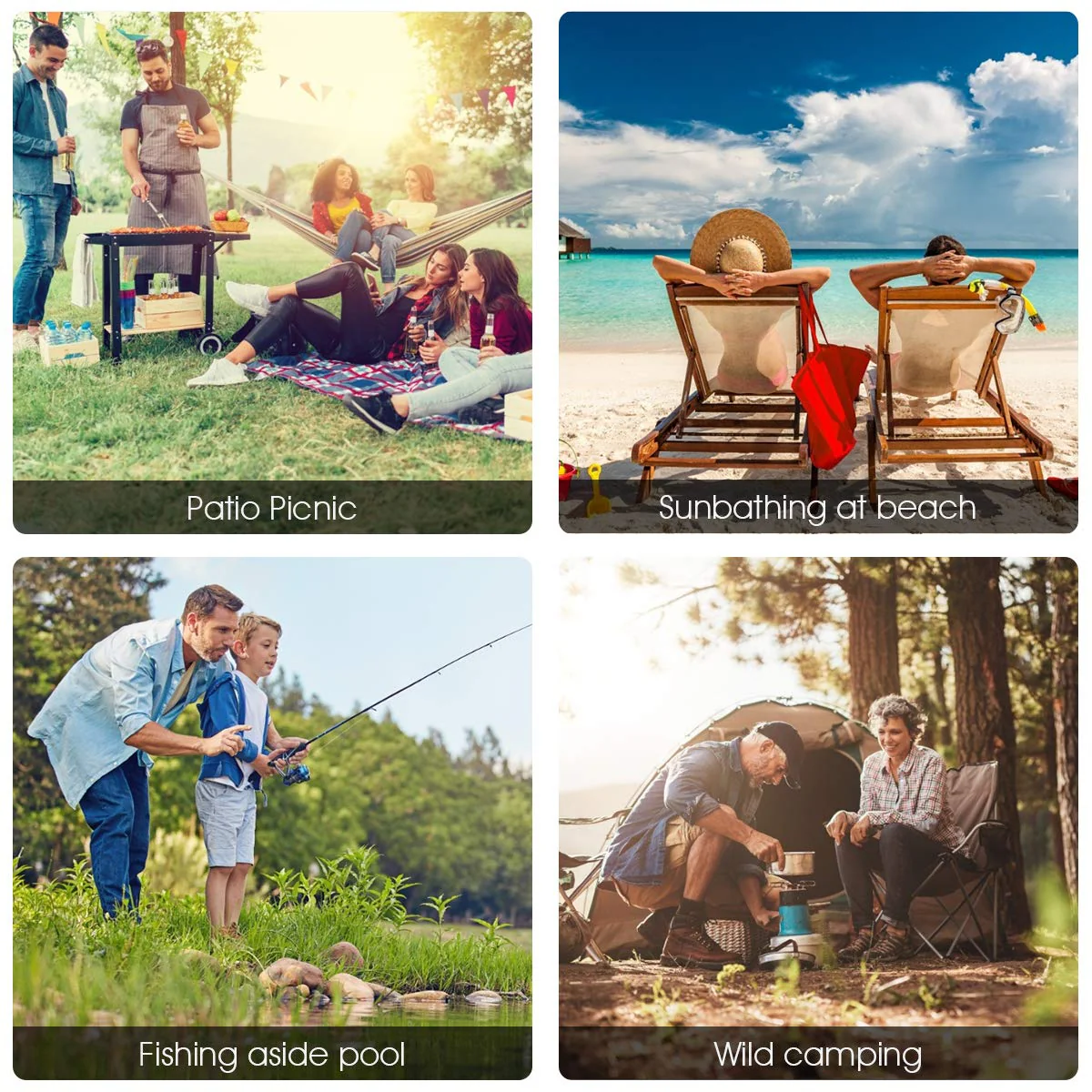 Double Folding Picnic Chairs Umbrella Mini Table Beverage Holder Carrying Bag - Image 7