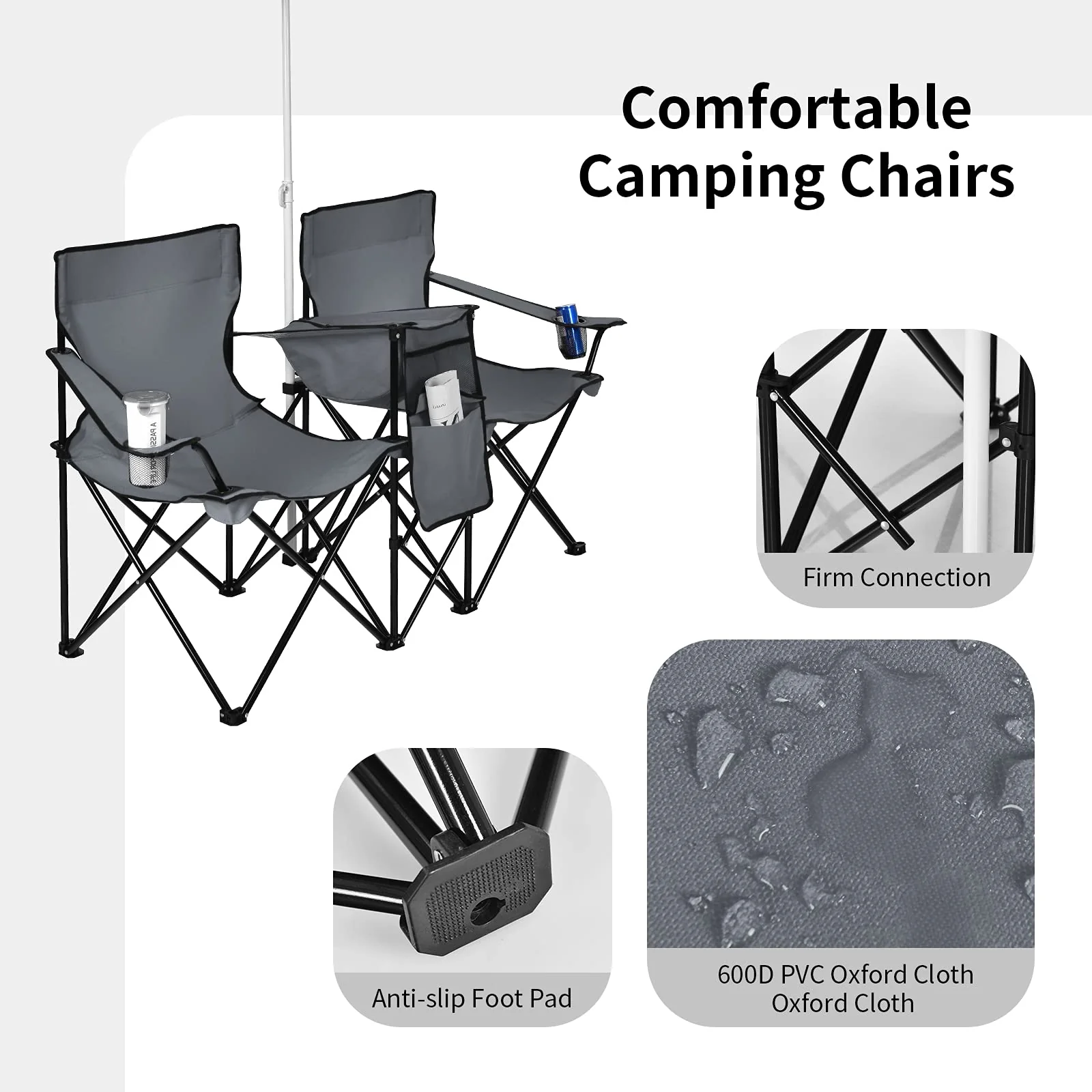 Double Folding Picnic Chairs Umbrella Mini Table Beverage Holder Carrying Bag - Image 9