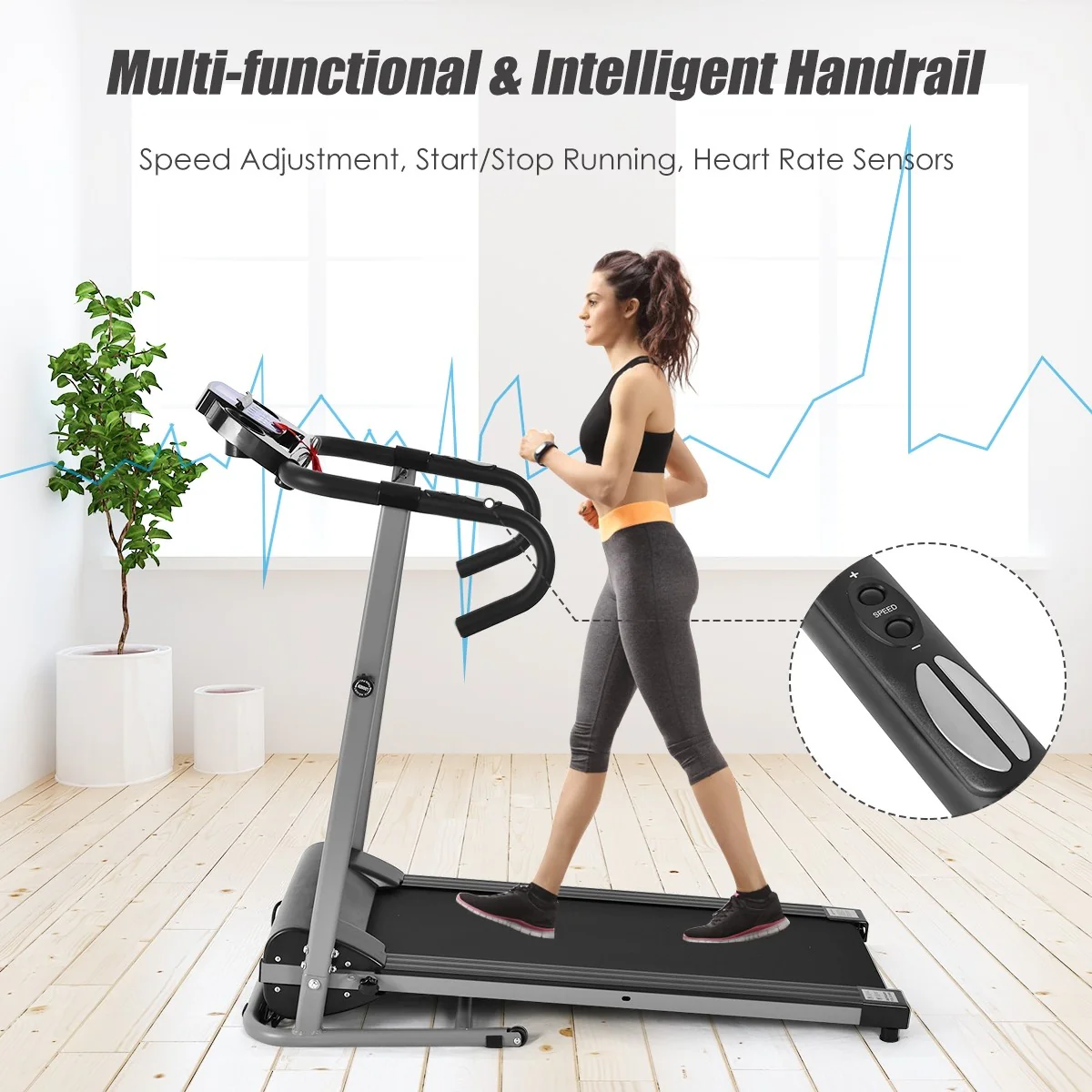 Electric Folding Treadmill with LCD Display and Heart Rate Sensor - Image 3