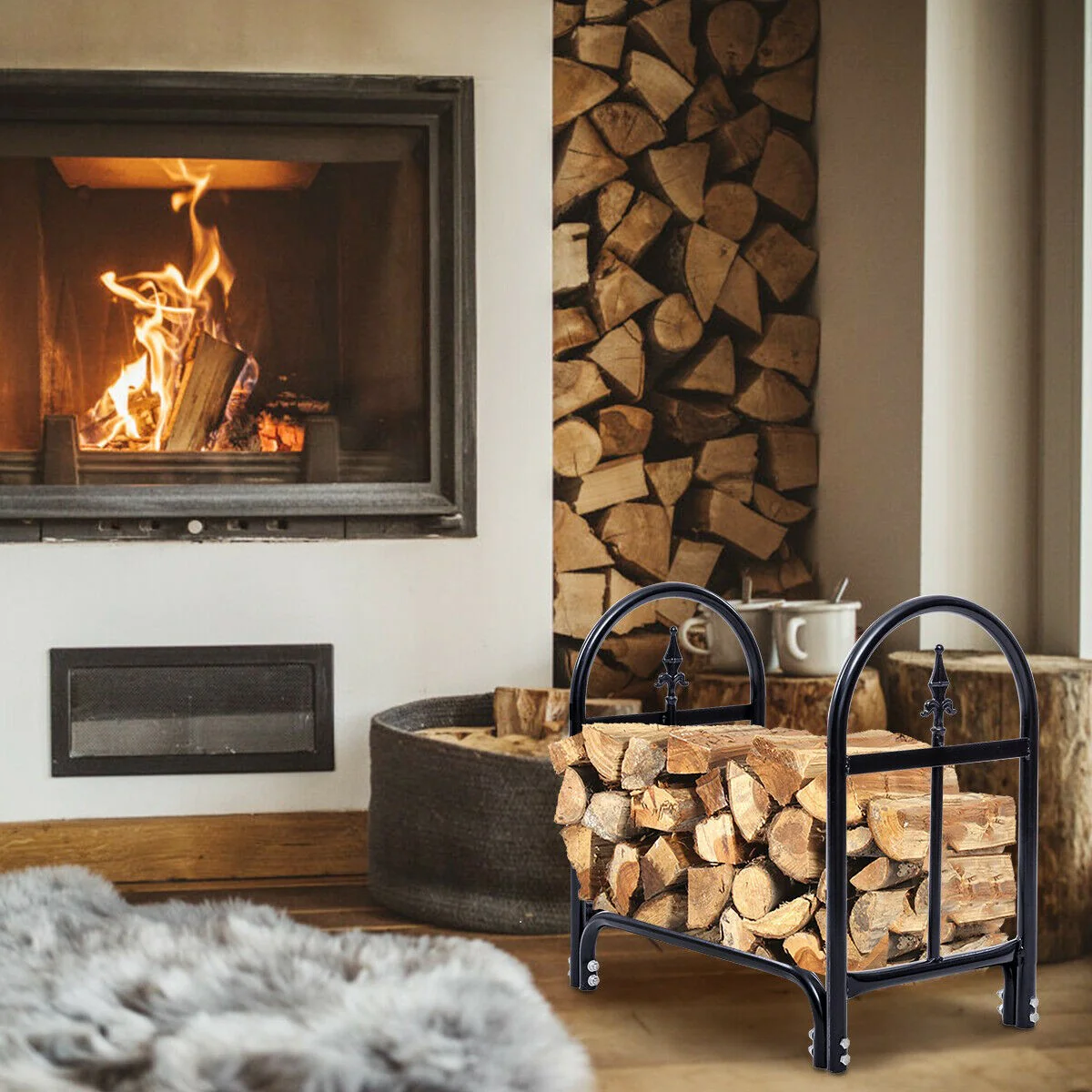 Firewood Log Rack Indoor Outdoor Fireplace Storage Holder (2 Feet) - Image 3