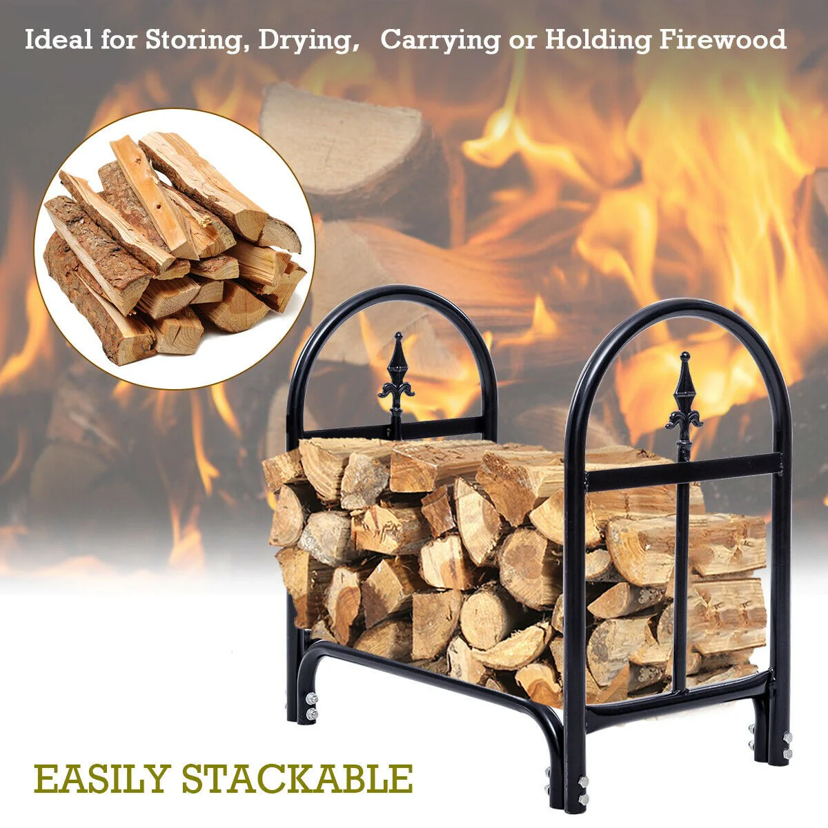 Firewood Log Rack Indoor Outdoor Fireplace Storage Holder (2 Feet) - Image 6