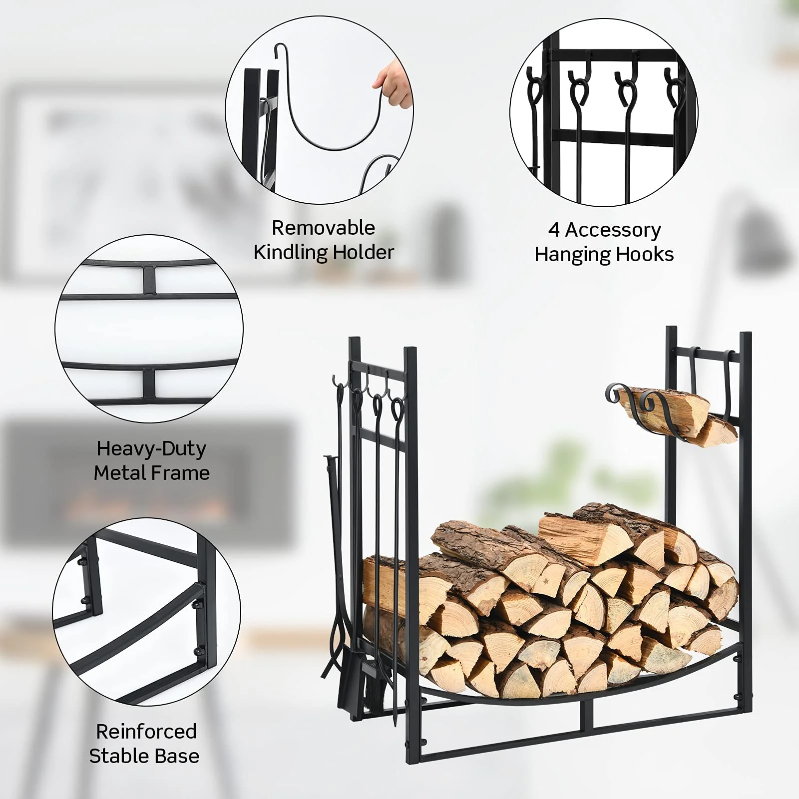 Firewood Rack with Tool Set 36' /30' Fireplace Log Holder - Image 10