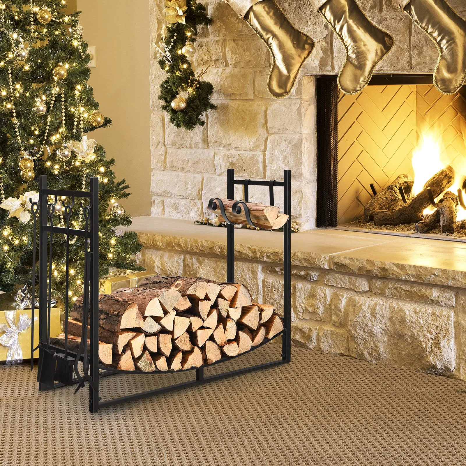 Firewood Rack with Tool Set 36' /30' Fireplace Log Holder - Image 3