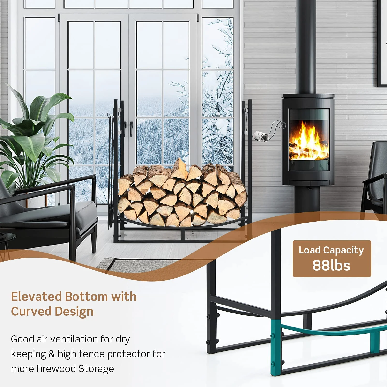Firewood Rack with Tool Set 36' /30' Fireplace Log Holder - Image 5