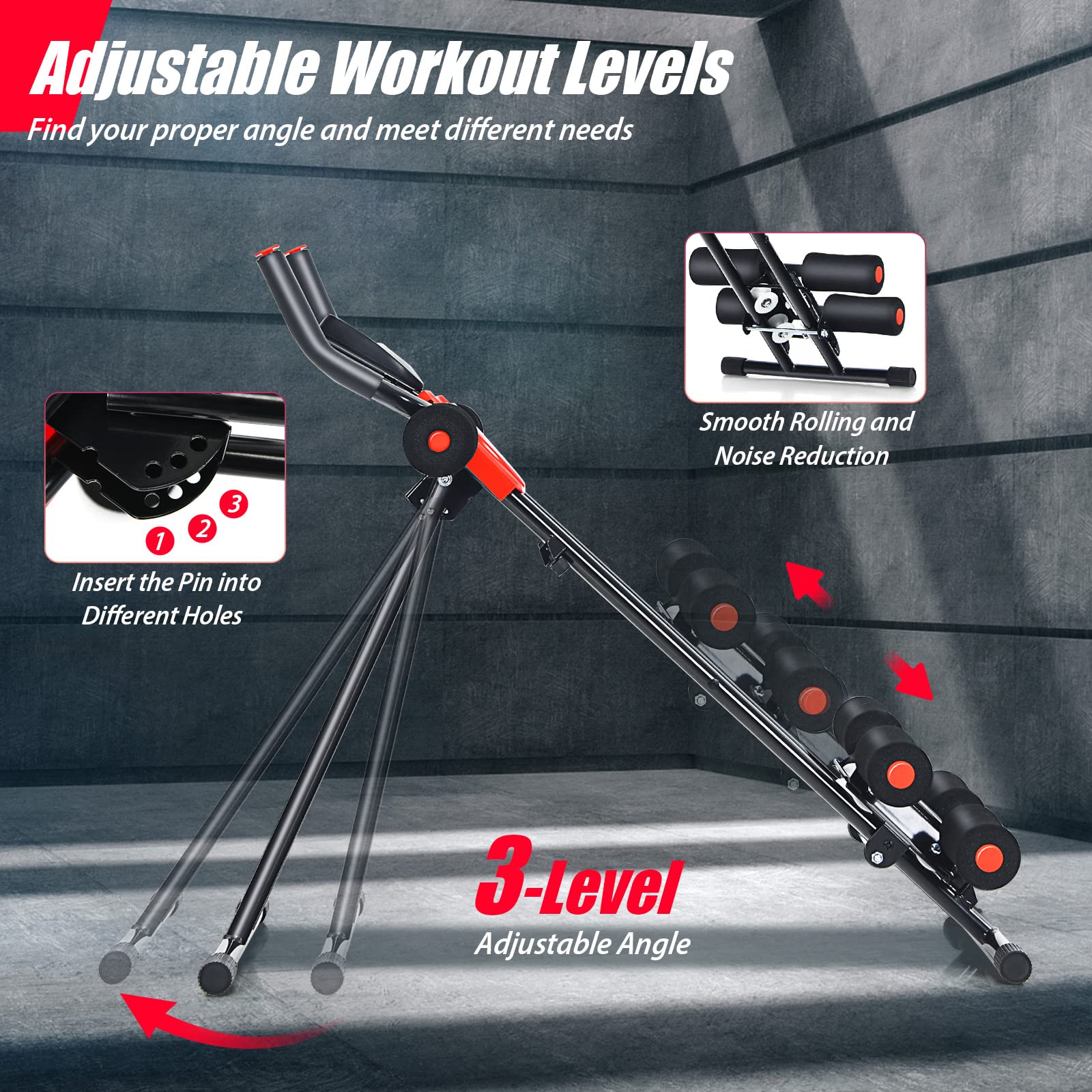 Foldable Core Abdominal Trainer, AB Workout Machine Exercise Equipment with 3 Adjustable Levels - Image 3