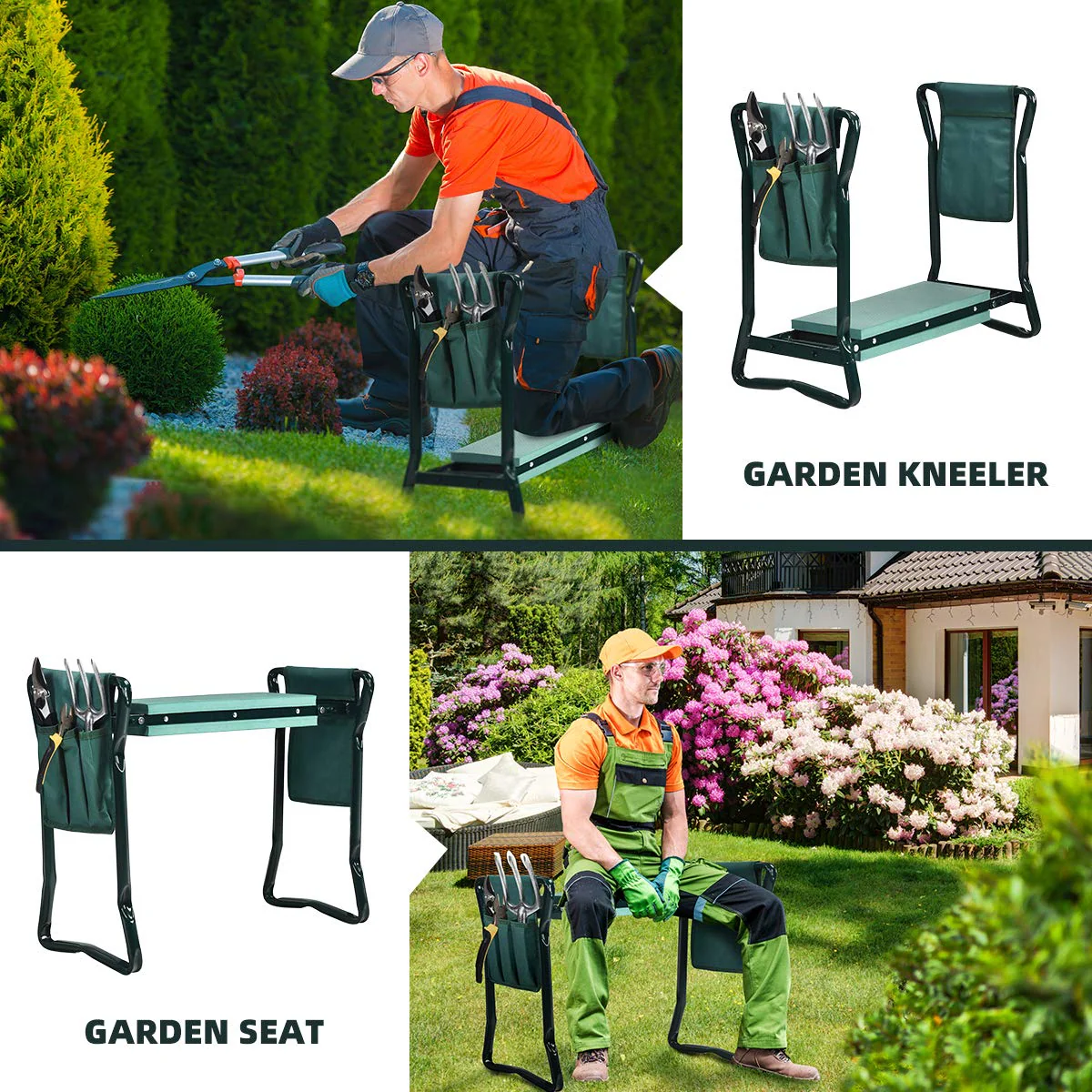 Foldable Garden Kneeler and Seat, Portable Garden Stool w/ 2 Bonus Tool Pouches and EVA Foam Pad - Image 3
