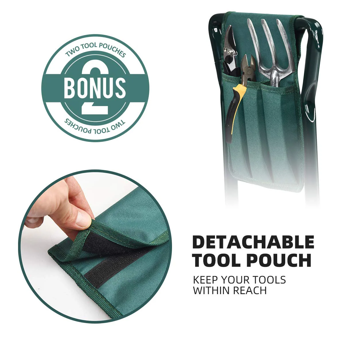 Foldable Garden Kneeler and Seat, Portable Garden Stool w/ 2 Bonus Tool Pouches and EVA Foam Pad - Image 4