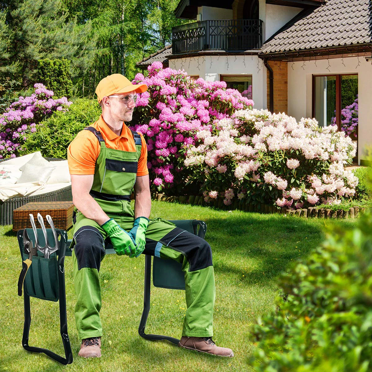 Foldable Garden Kneeler and Seat, Portable Garden Stool w/ 2 Bonus Tool Pouches and EVA Foam Pad - Image 6