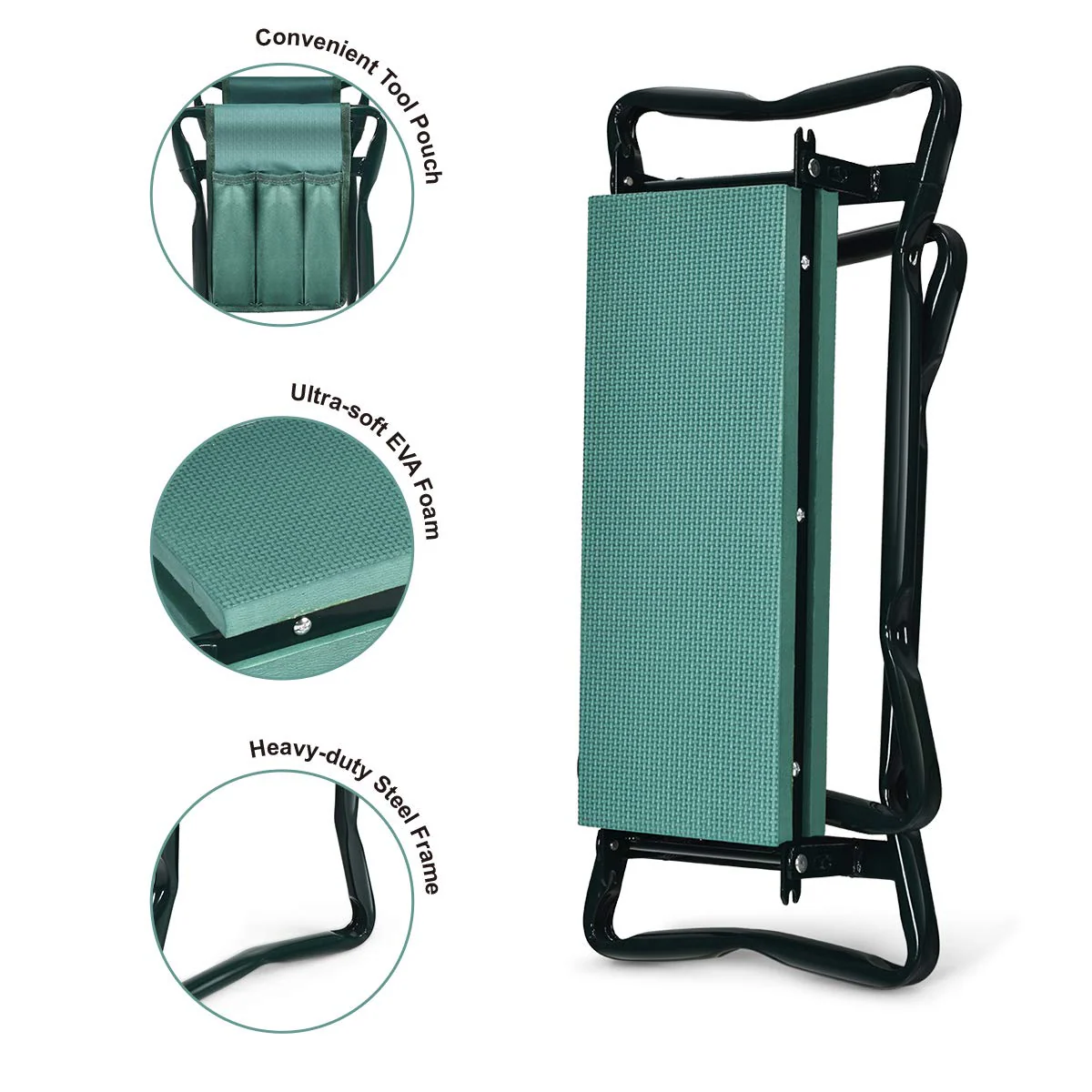 Foldable Garden Kneeler and Seat, Portable Garden Stool w/ 2 Bonus Tool Pouches and EVA Foam Pad - Image 7