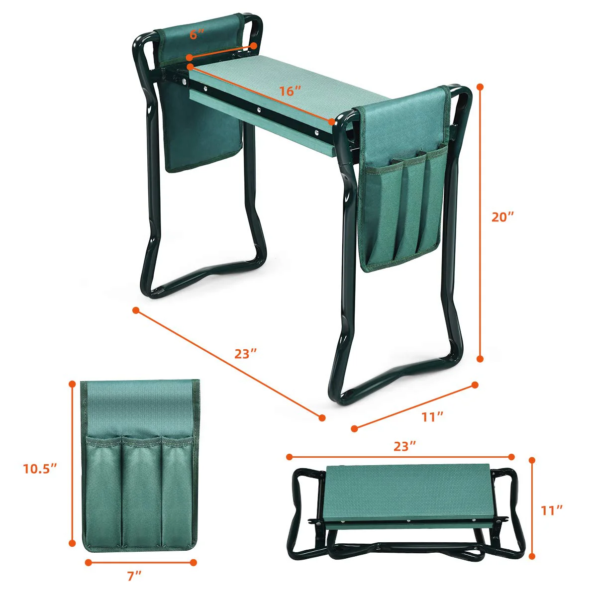 Foldable Garden Kneeler and Seat, Portable Garden Stool w/ 2 Bonus Tool Pouches and EVA Foam Pad - Image 8