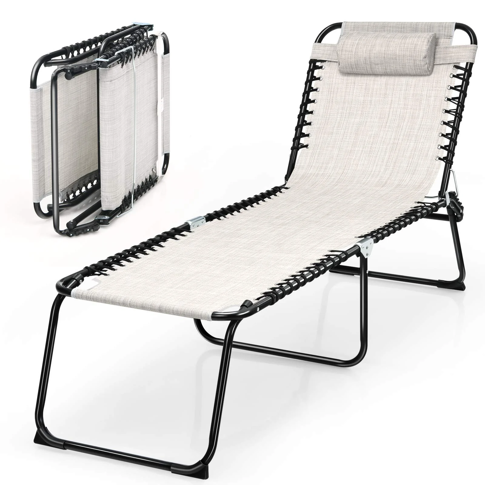 Folding Beach Lounge Chair Black/Gray - Image 11