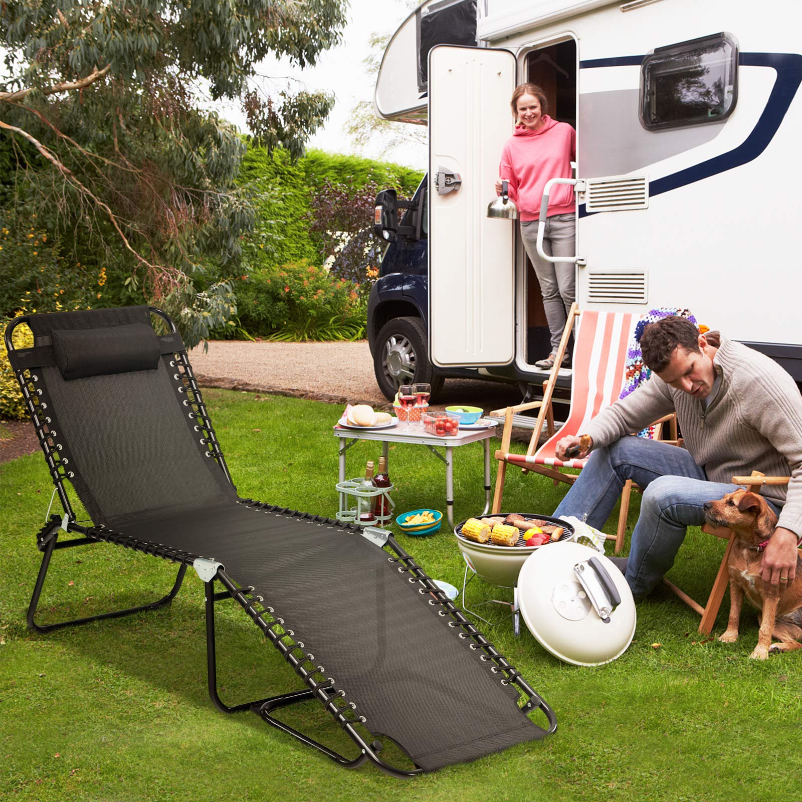 Folding Beach Lounge Chair Black/Gray - Image 4