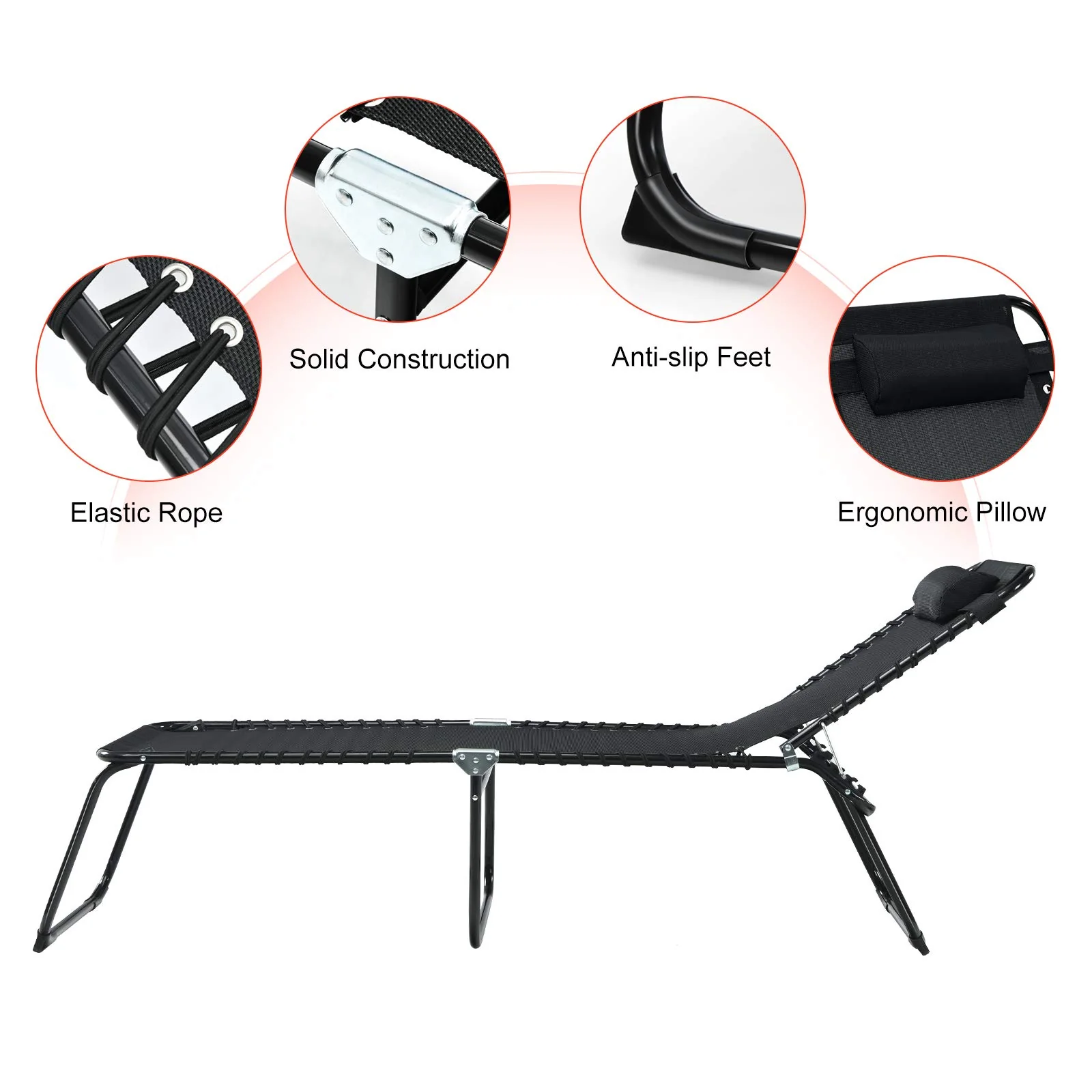 Folding Beach Lounge Chair Black/Gray - Image 5