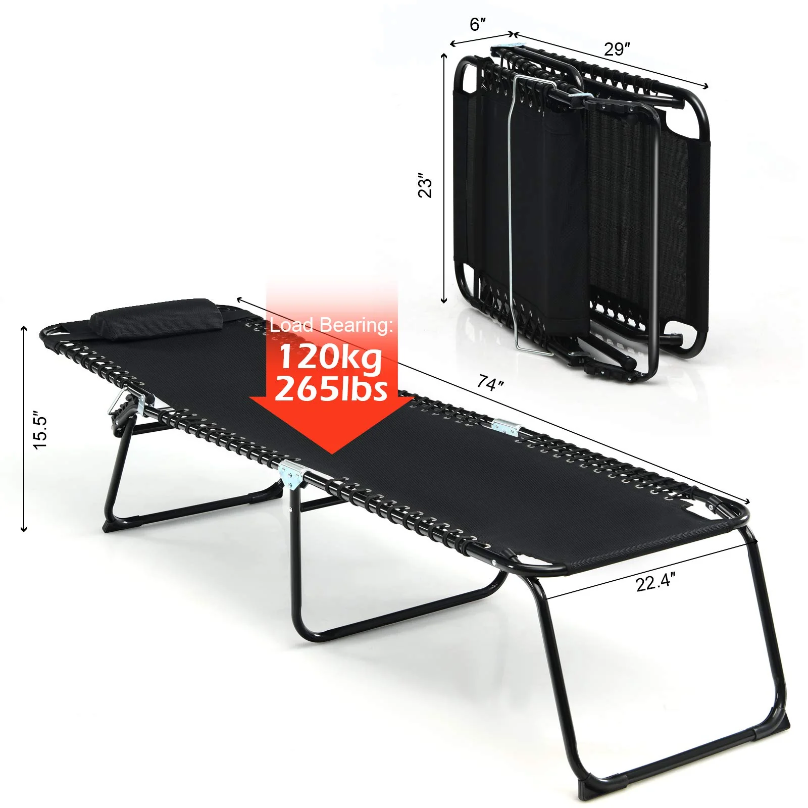 Folding Beach Lounge Chair Black/Gray - Image 8
