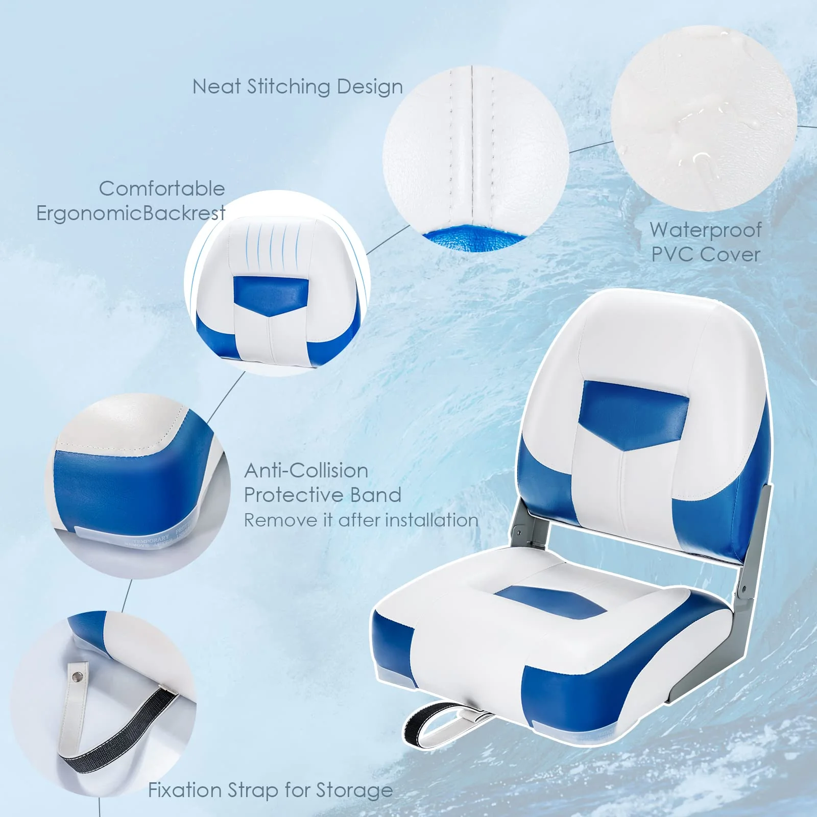 Folding Boat Seats, Low-Back Boat Seat, 2 Packs - Image 6