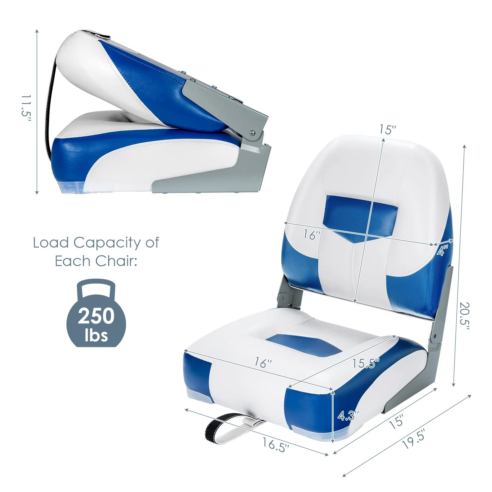Folding Boat Seats, Low-Back Boat Seat, 2 Packs - Image 9