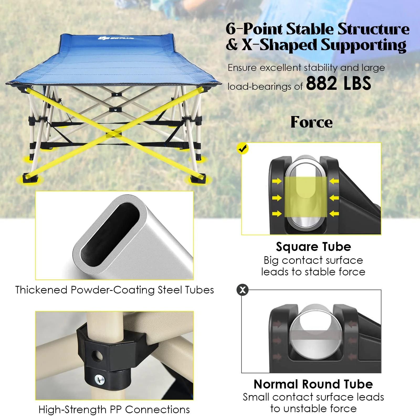 Folding Camping Cot, 882LBS (Max Load) 28.5'' Extra Wide - Image 6