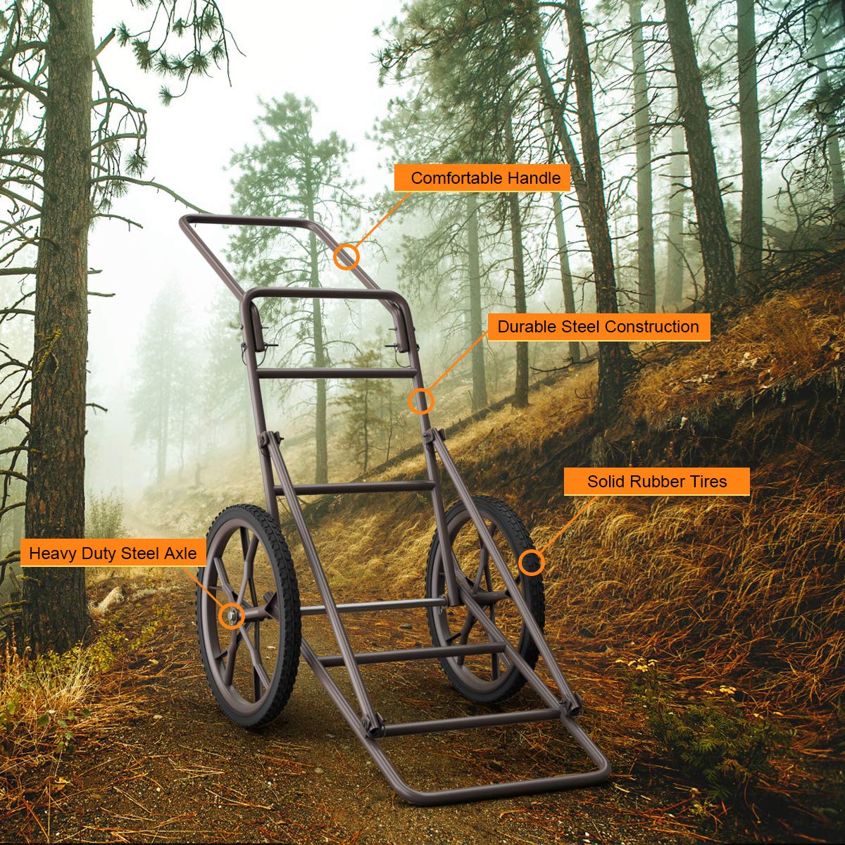 Folding Deer Game Cart Larger Capacity 500lbs Hauler Utility Gear Dolly Cart Hunting Accessories - Image 5