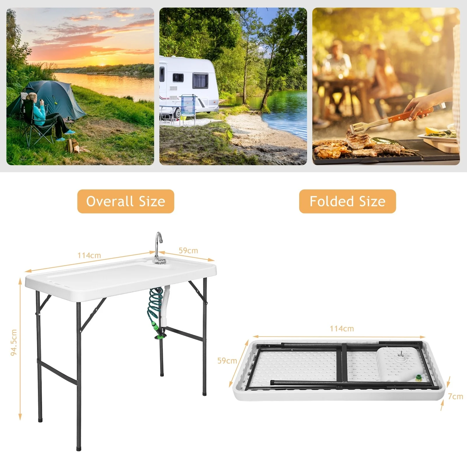 Folding Fish Table Fillet Hunting Cleaning Cutting Camping Sink Table - Image 12