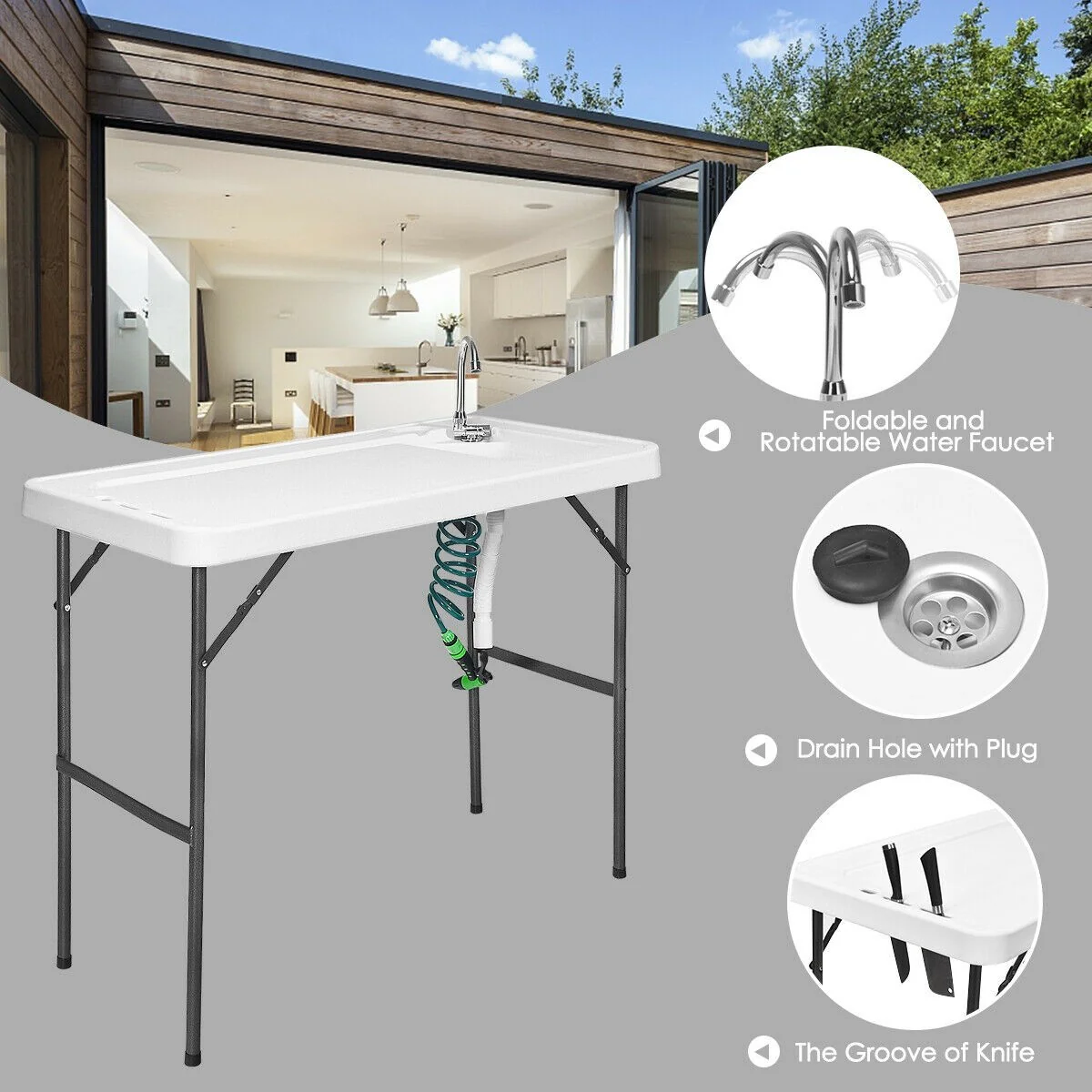 Folding Fish Table Fillet Hunting Cleaning Cutting Camping Sink Table - Image 13