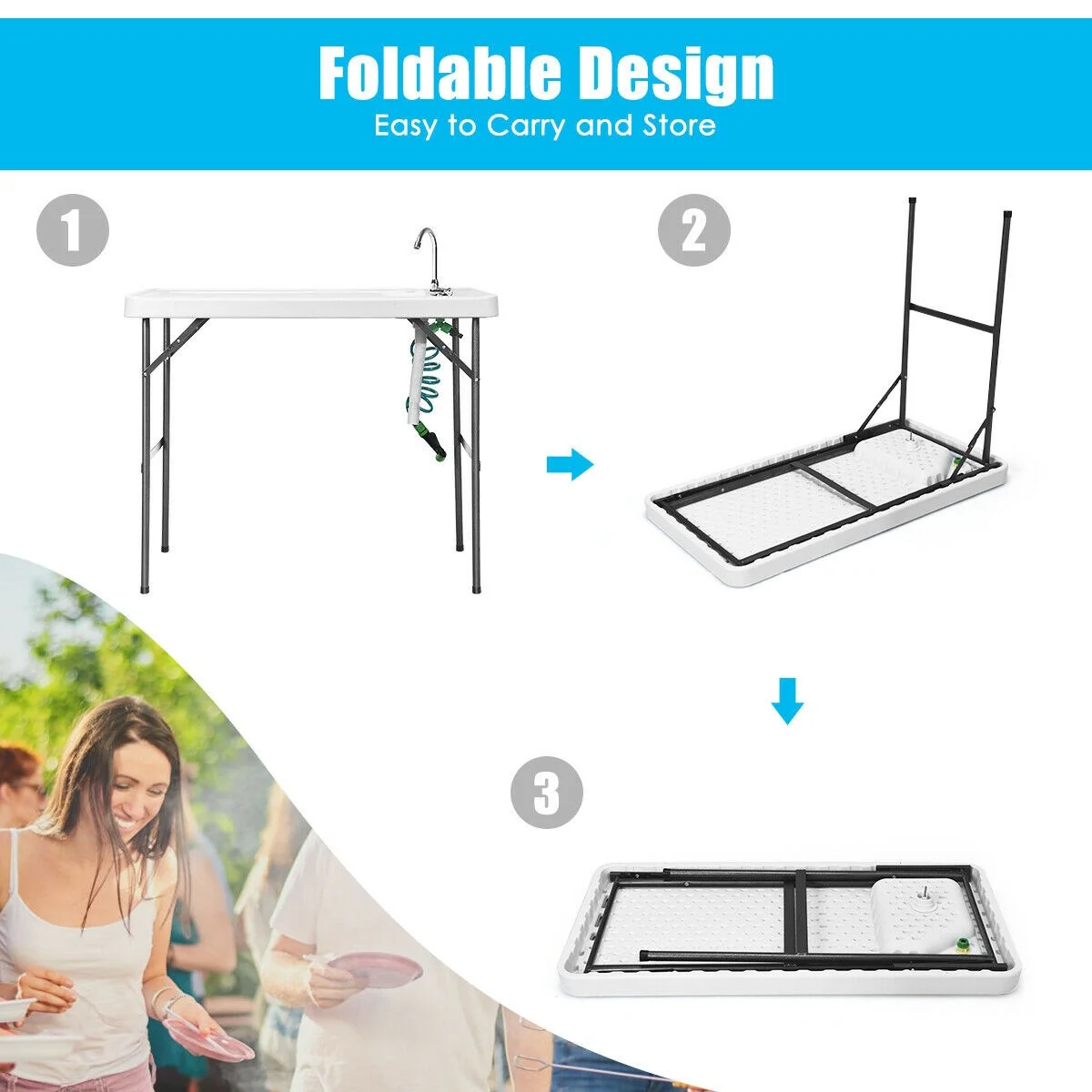 Folding Fish Table Fillet Hunting Cleaning Cutting Camping Sink Table - Image 14
