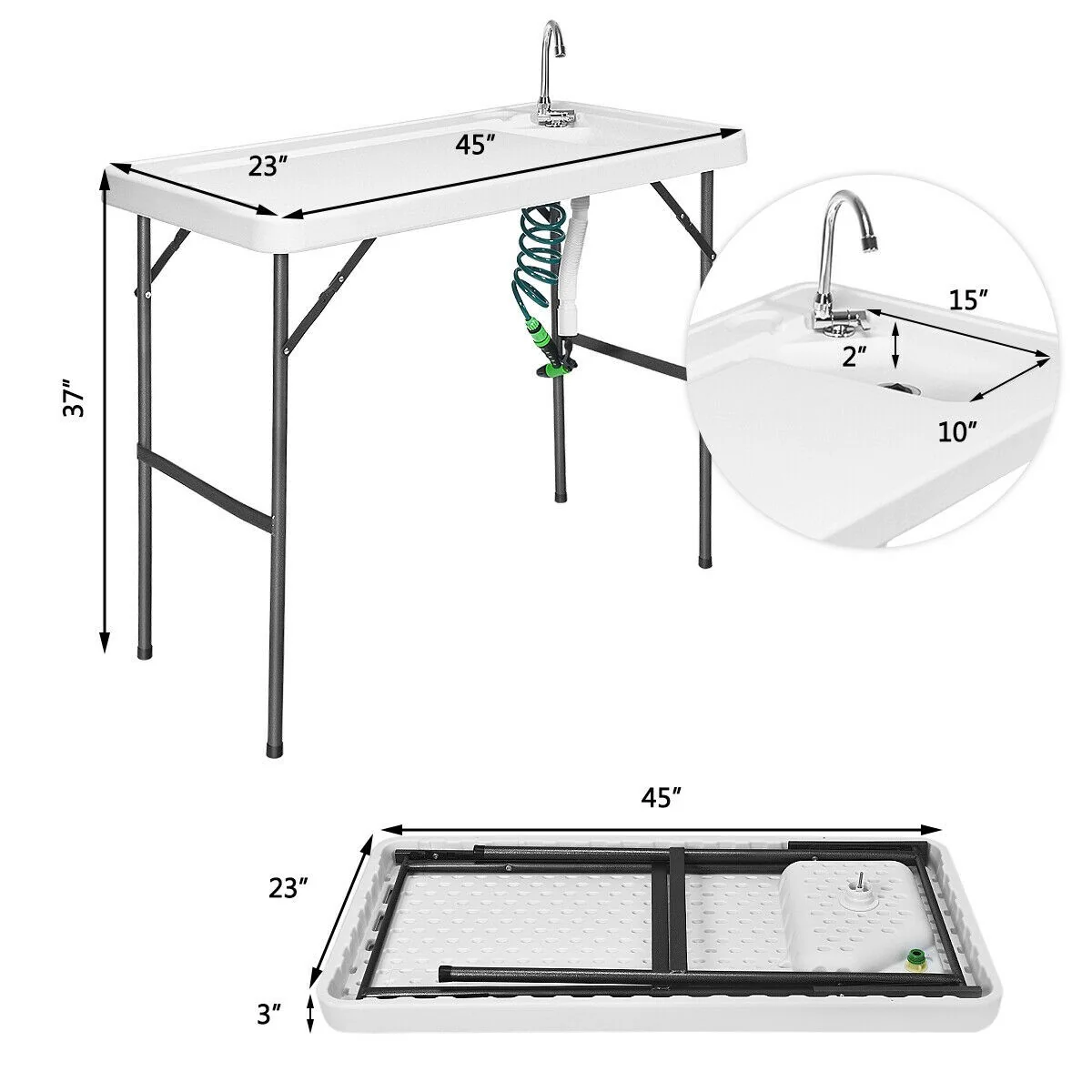 Folding Fish Table Fillet Hunting Cleaning Cutting Camping Sink Table - Image 17