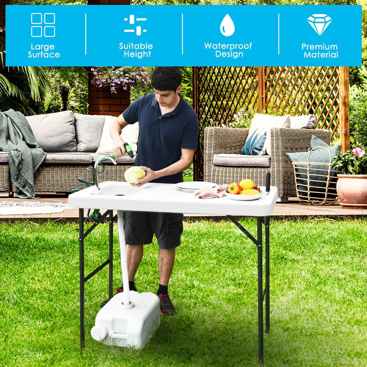 Folding Fish Table Fillet Hunting Cleaning Cutting Camping Sink Table - Image 7