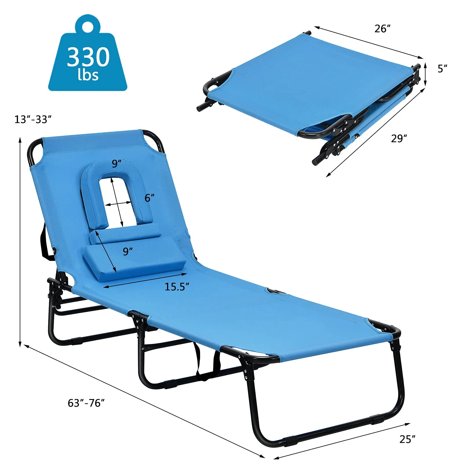 Folding Lounge Chair for Beach Poolside Balcony Patio - Image 10