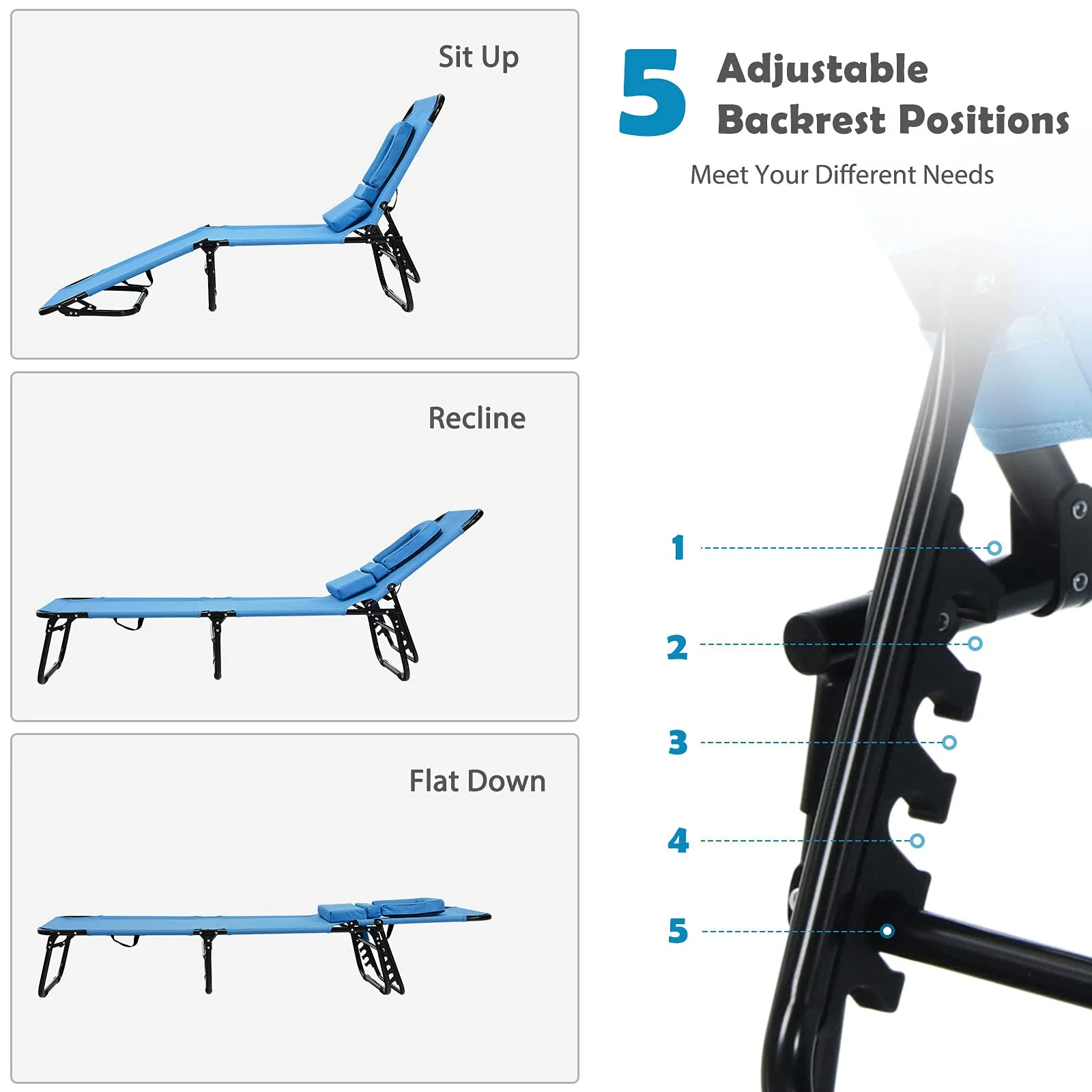 Folding Lounge Chair for Beach Poolside Balcony Patio - Image 4