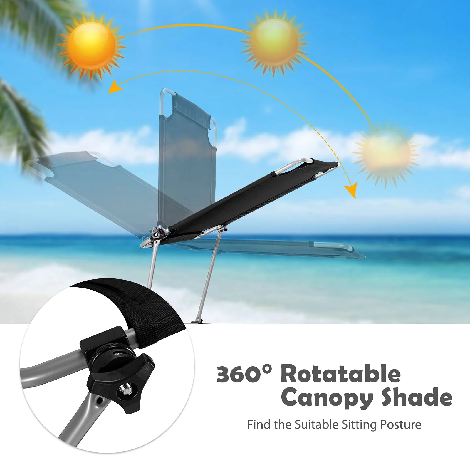 Folding Lounge Chair w/Shade Canopy and Storage Pocket - Image 5