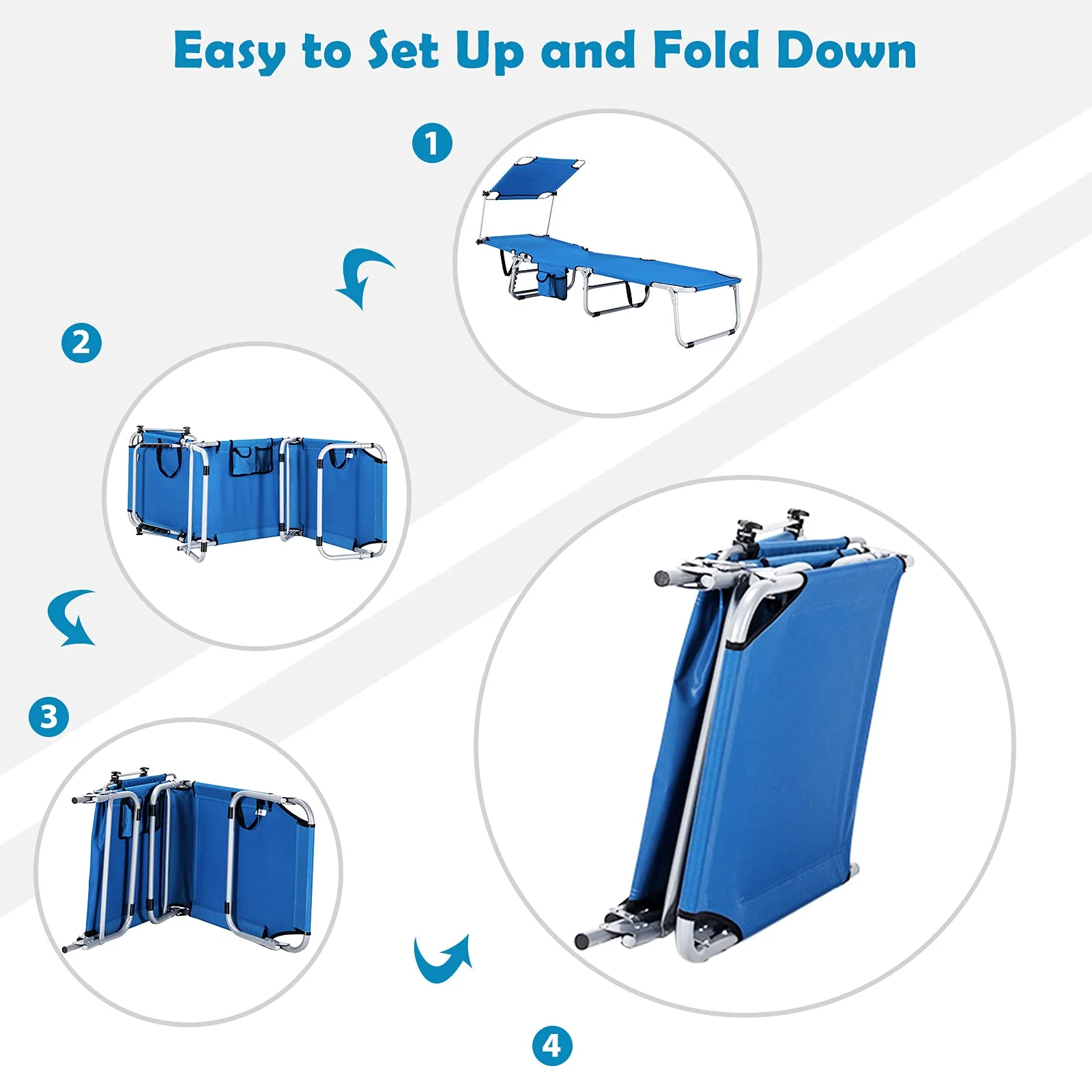 Folding Lounge Chair w/Shade Canopy and Storage Pocket - Image 7