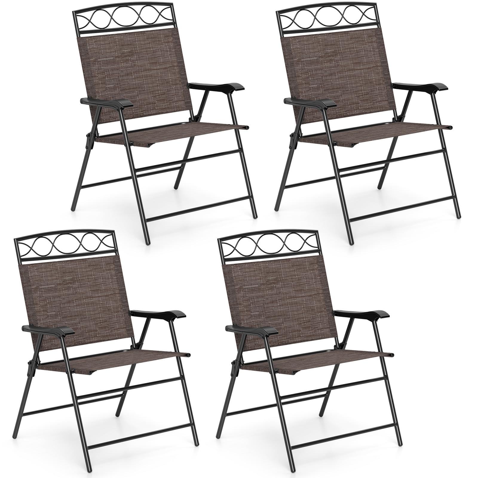 Goplus Folding Patio Chairs Set of 4 Outdoor Lawn Chairs with Armrests Metal Frame and Backrest