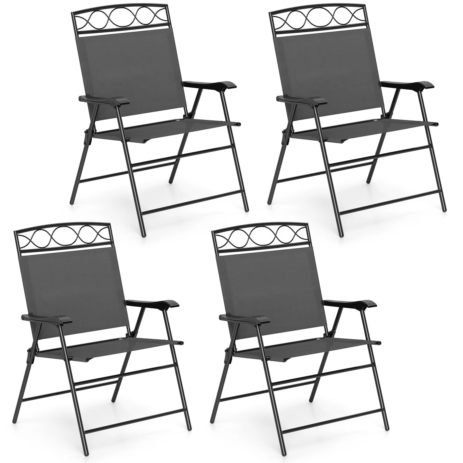 Goplus Folding Patio Chairs Set of 4 Outdoor Lawn Chairs with Armrests Metal Frame and Backrest - Image 2