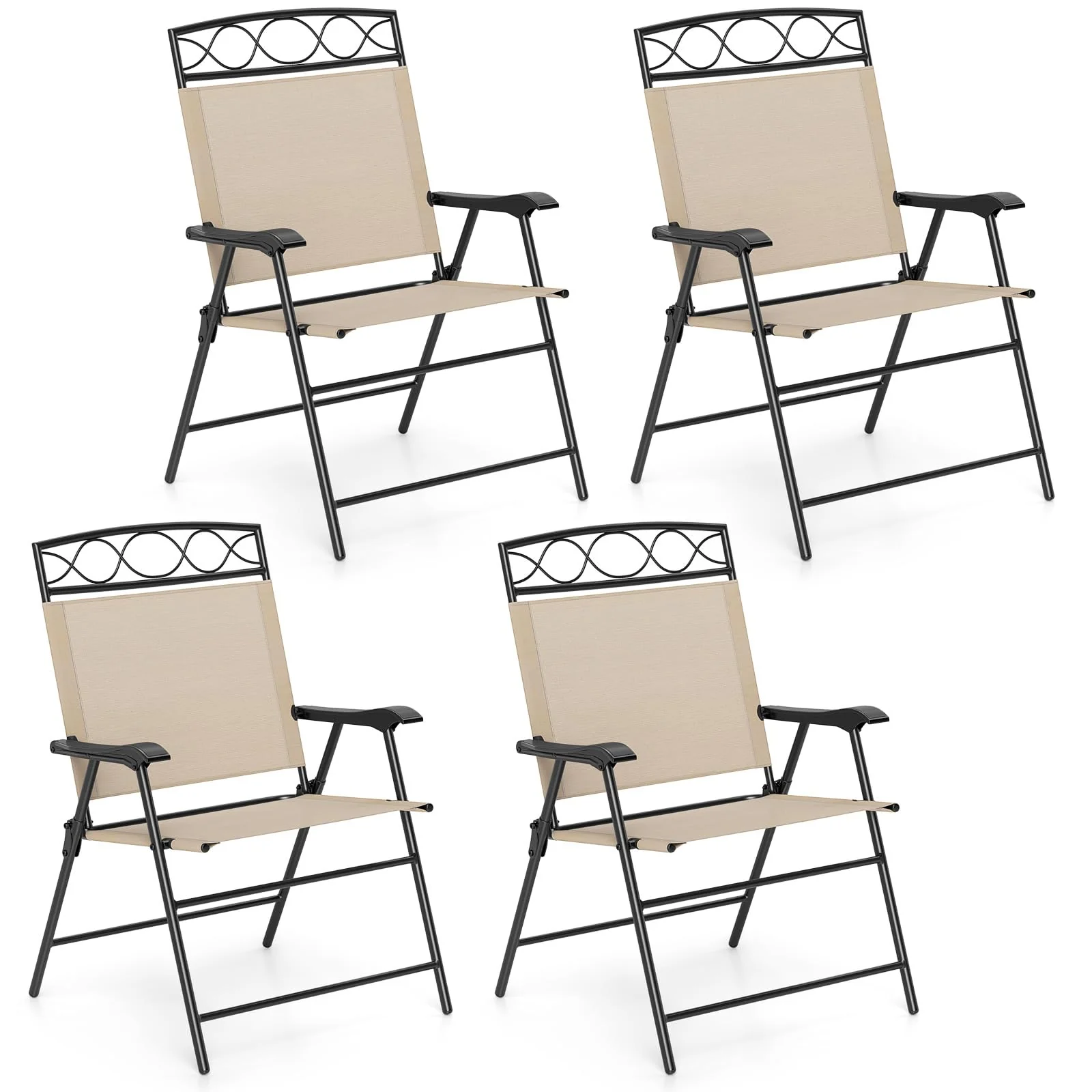 Goplus Folding Patio Chairs Set of 4 Outdoor Lawn Chairs with Armrests Metal Frame and Backrest - Image 3