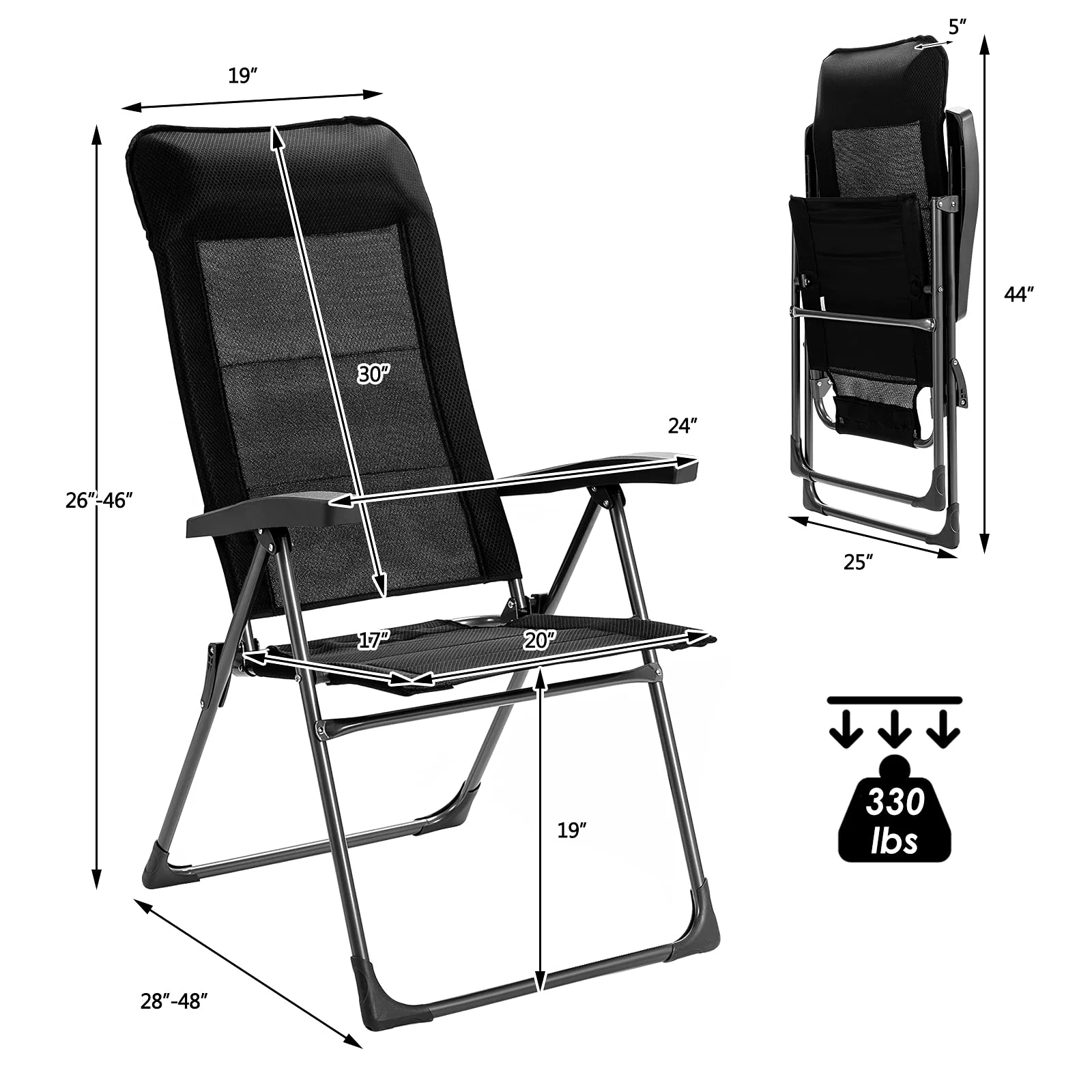 Folding Patio Sling Chairs, Portable Dining Chair with Headrest - Image 10