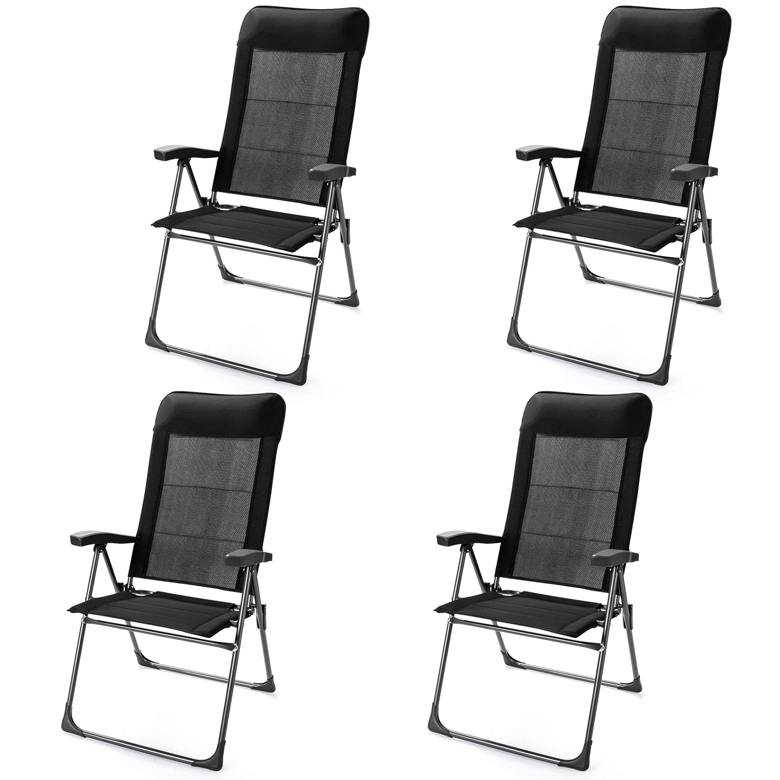 Folding Patio Sling Chairs, Portable Dining Chair with Headrest - Image 5