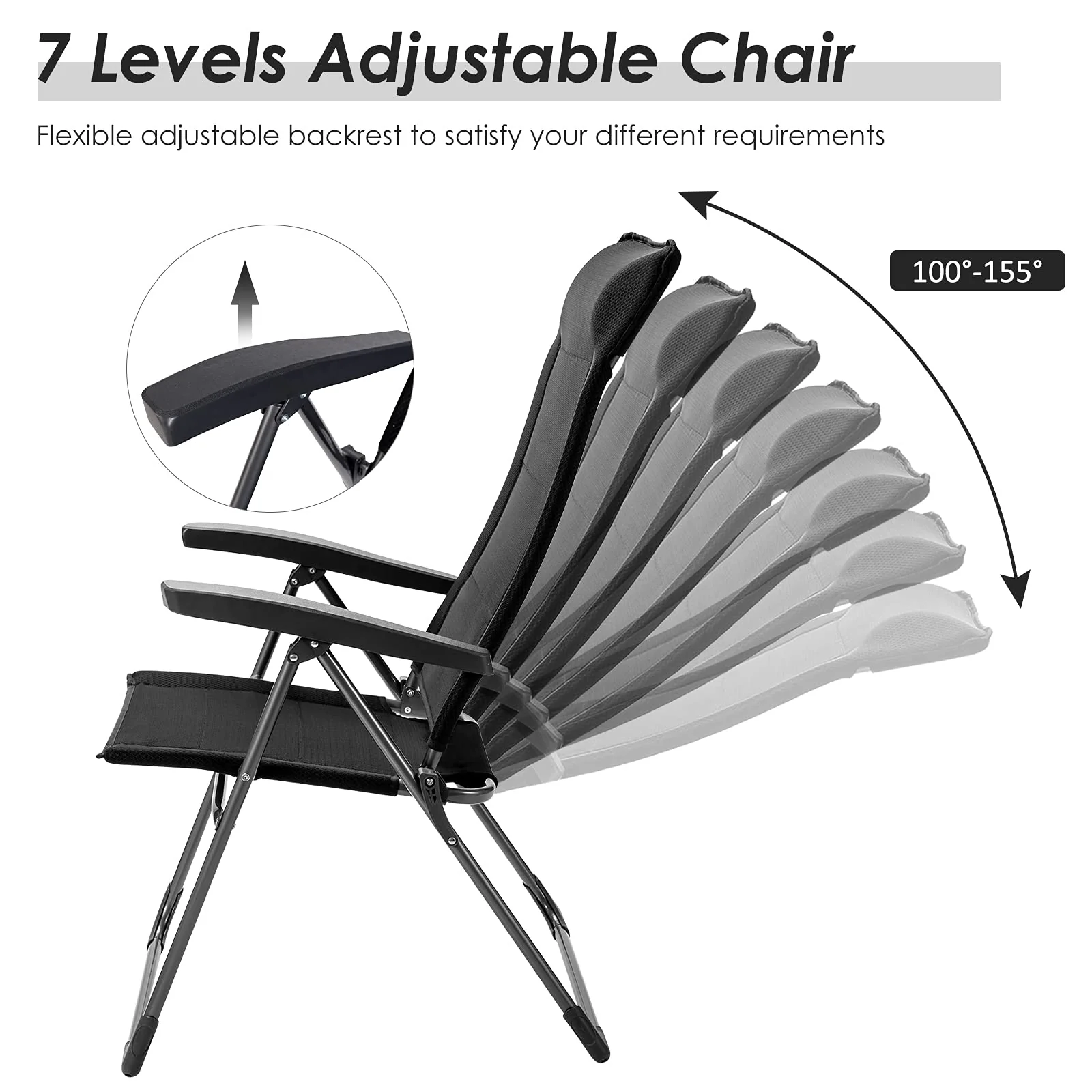 Folding Patio Sling Chairs, Portable Dining Chair with Headrest - Image 6