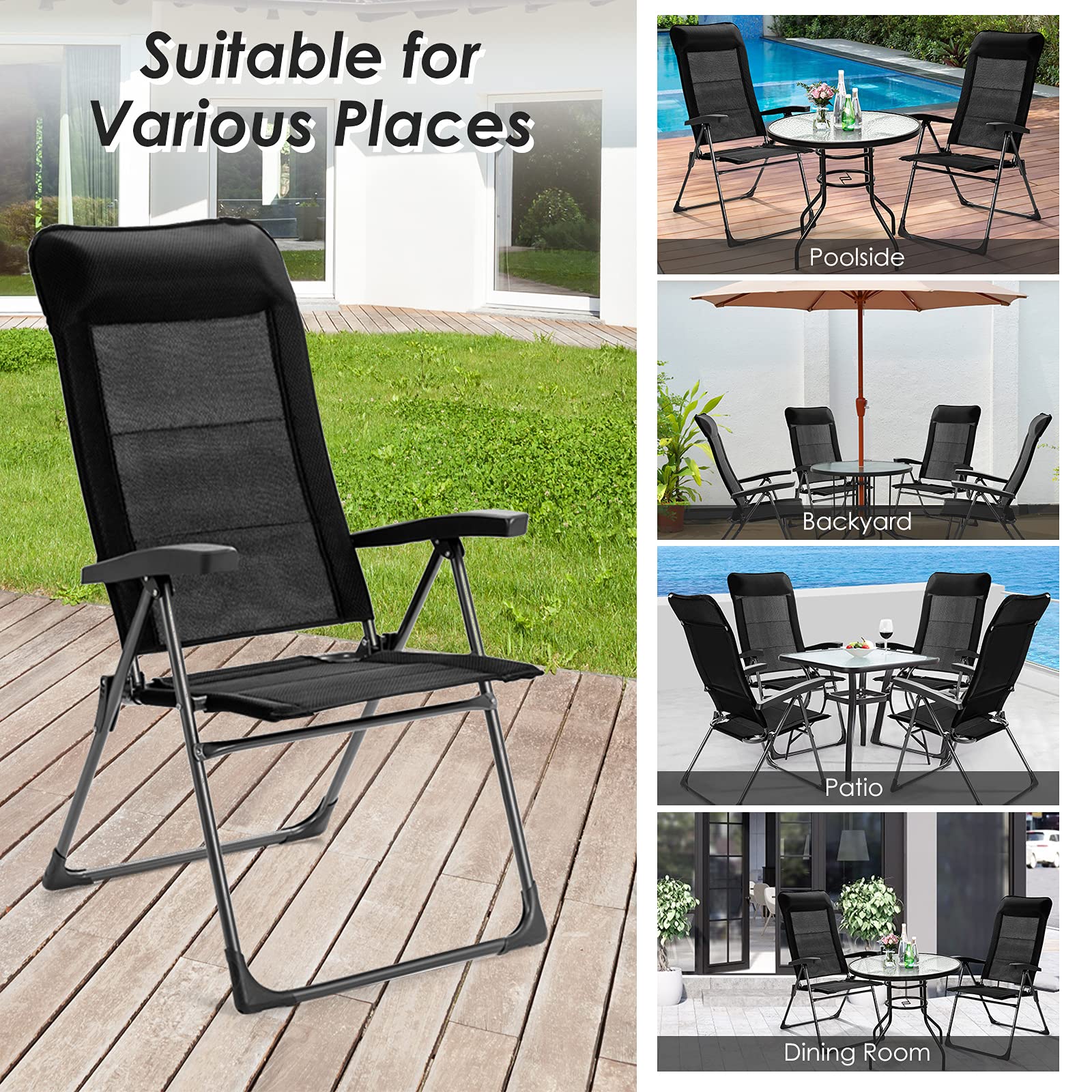 Folding Patio Sling Chairs, Portable Dining Chair with Headrest - Image 8