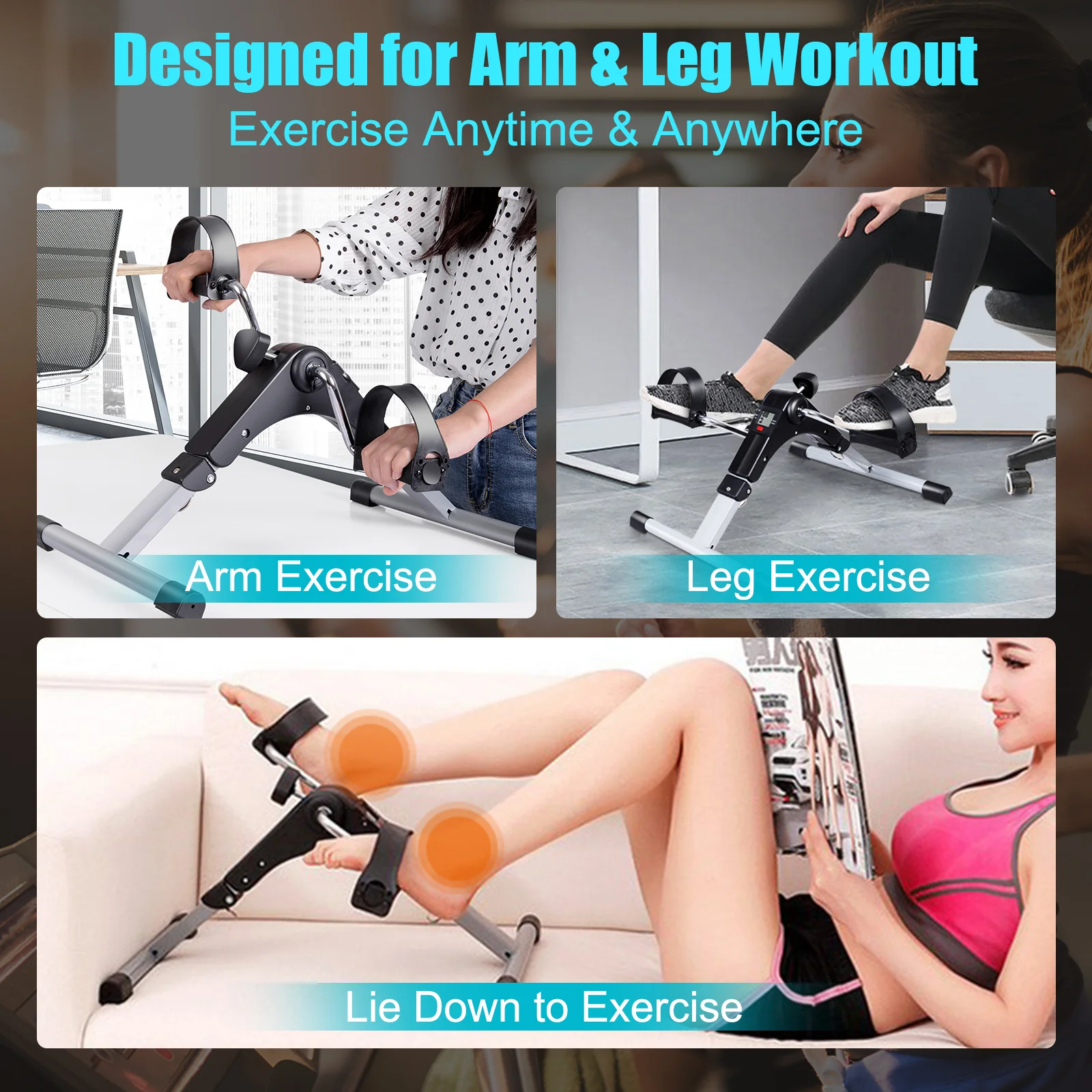 Folding Pedal Exerciser, Adjustable Resistance Mini Exercise Bike - Image 3
