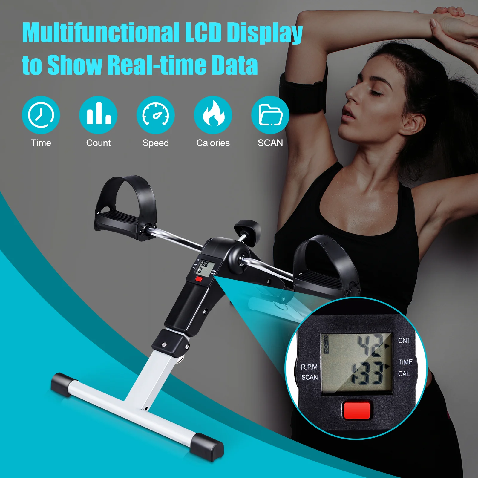Folding Pedal Exerciser, Adjustable Resistance Mini Exercise Bike - Image 4