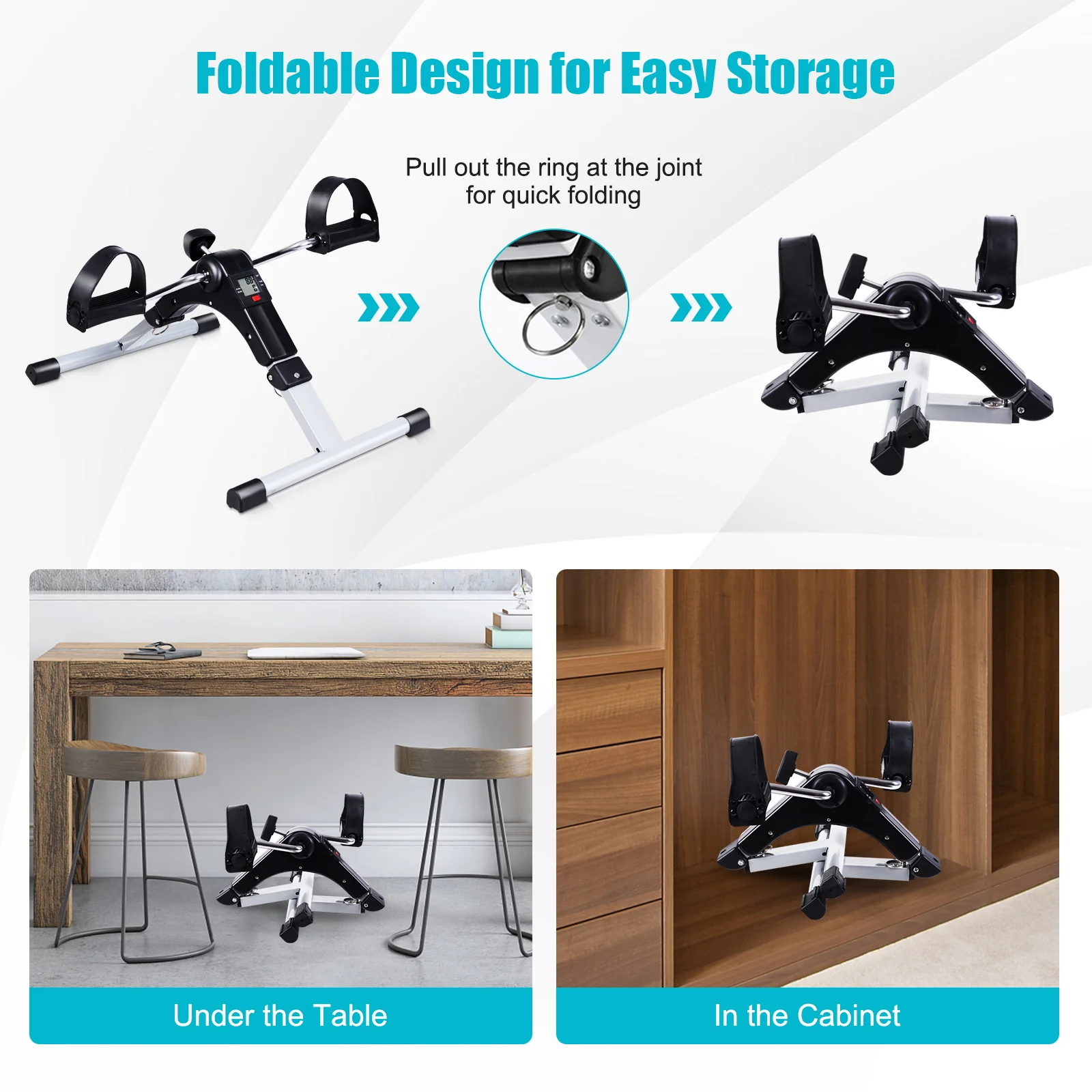Folding Pedal Exerciser, Adjustable Resistance Mini Exercise Bike - Image 5