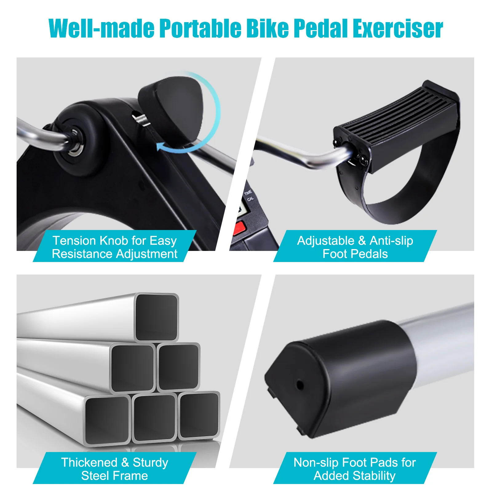 Folding Pedal Exerciser, Adjustable Resistance Mini Exercise Bike - Image 6