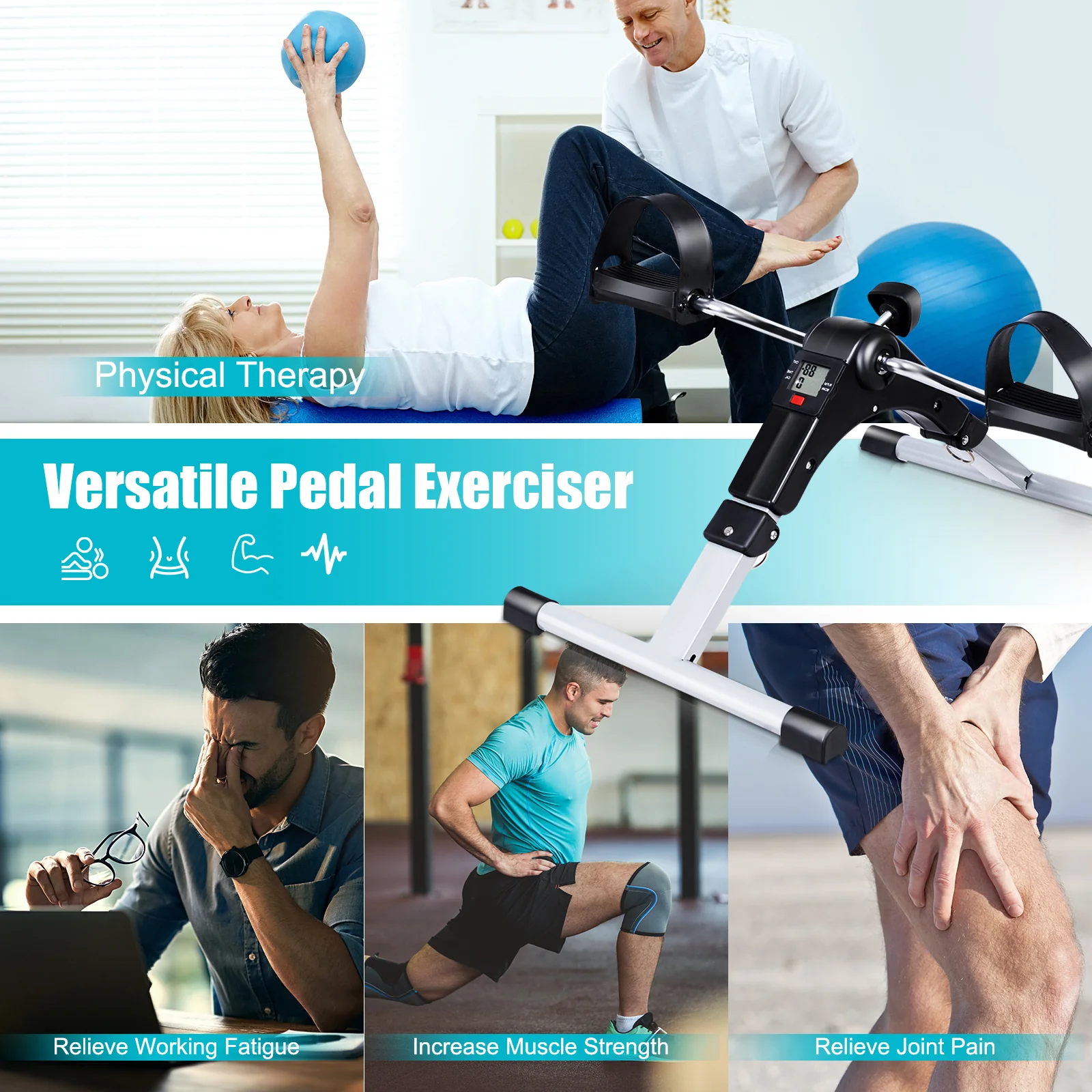 Folding Pedal Exerciser, Adjustable Resistance Mini Exercise Bike - Image 9
