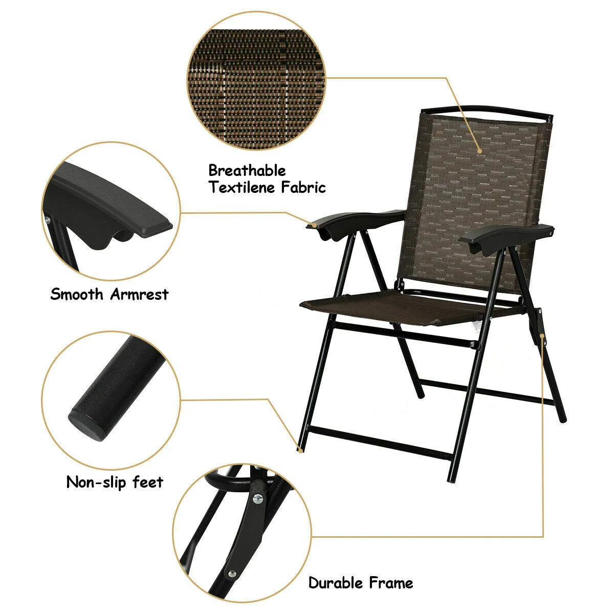 Folding Sling Chairs Sets of 2, Portable Chairs for Patio Garden Pool Outdoor & Indoor - Image 6
