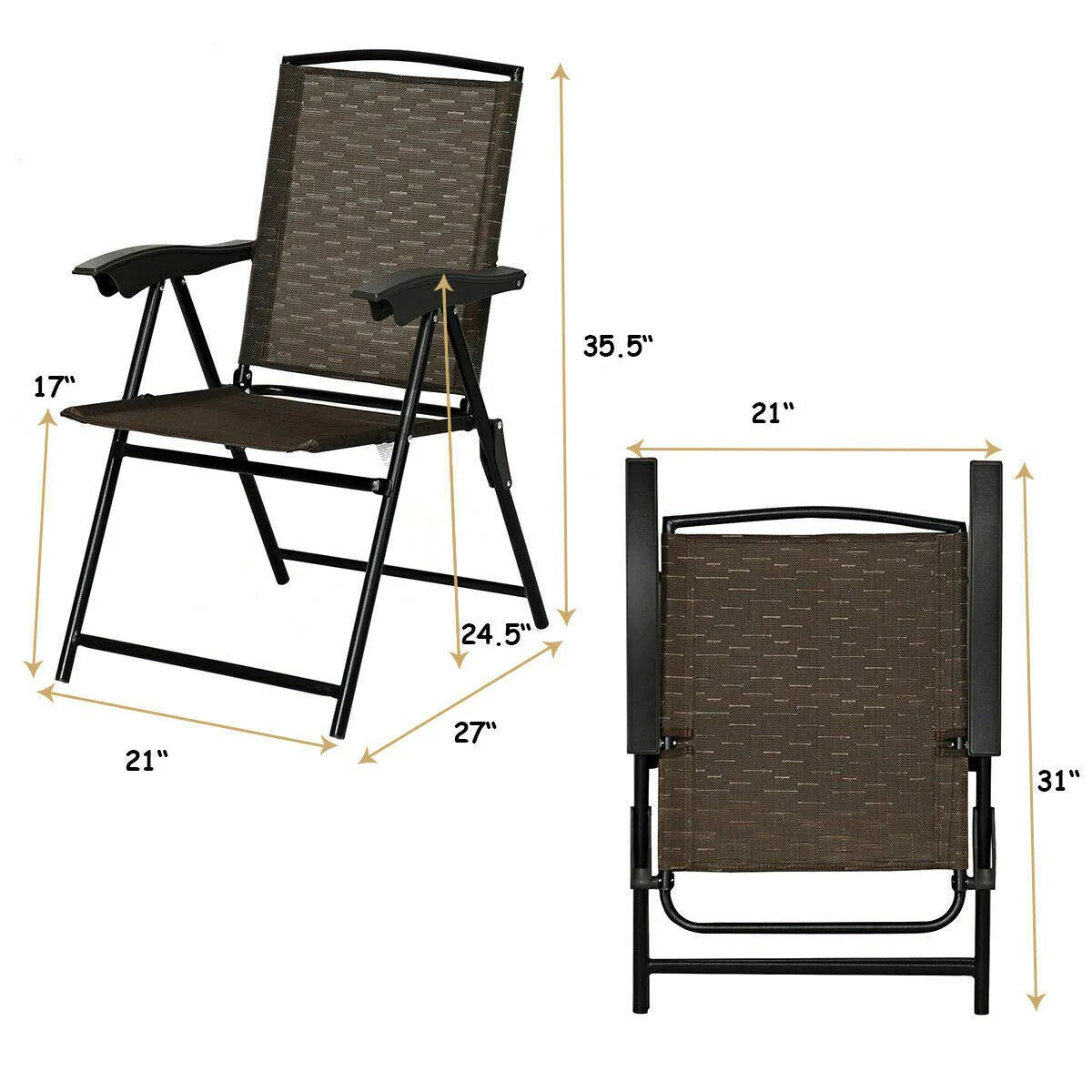 Folding Sling Chairs Sets of 2, Portable Chairs for Patio Garden Pool Outdoor & Indoor - Image 8
