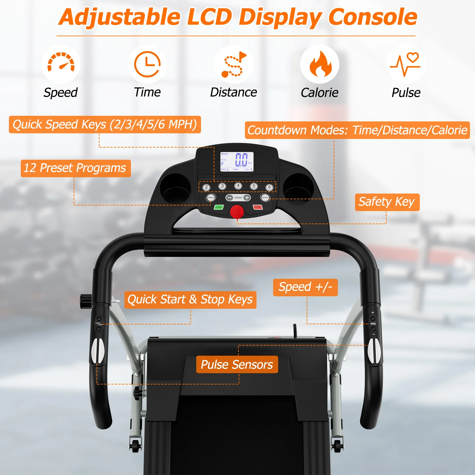 Folding Treadmill, Electric Running Machine with LED Display and Mobile Phone Holder - Image 3