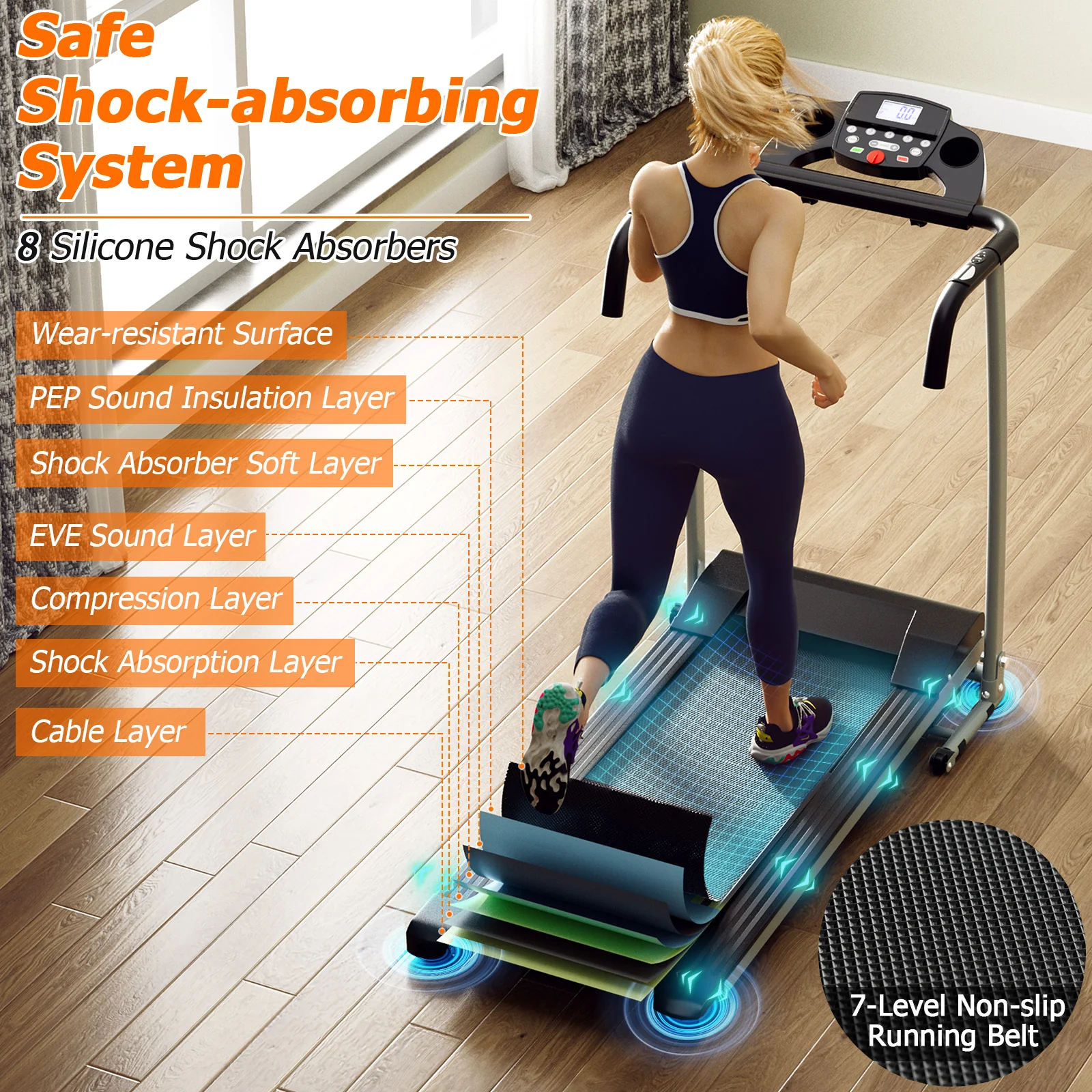 Folding Treadmill, Electric Running Machine with LED Display and Mobile Phone Holder - Image 4
