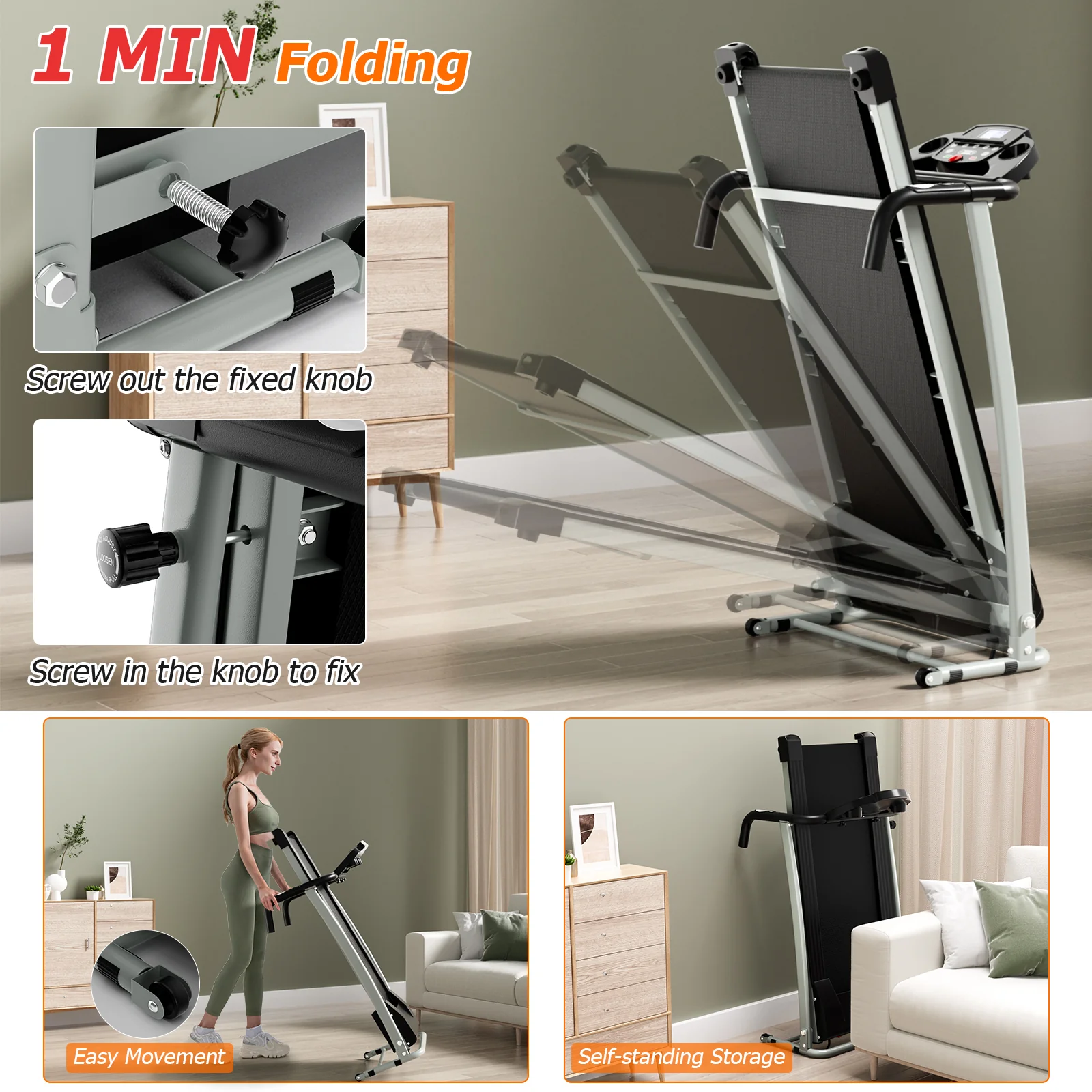 Folding Treadmill, Electric Running Machine with LED Display and Mobile Phone Holder - Image 5
